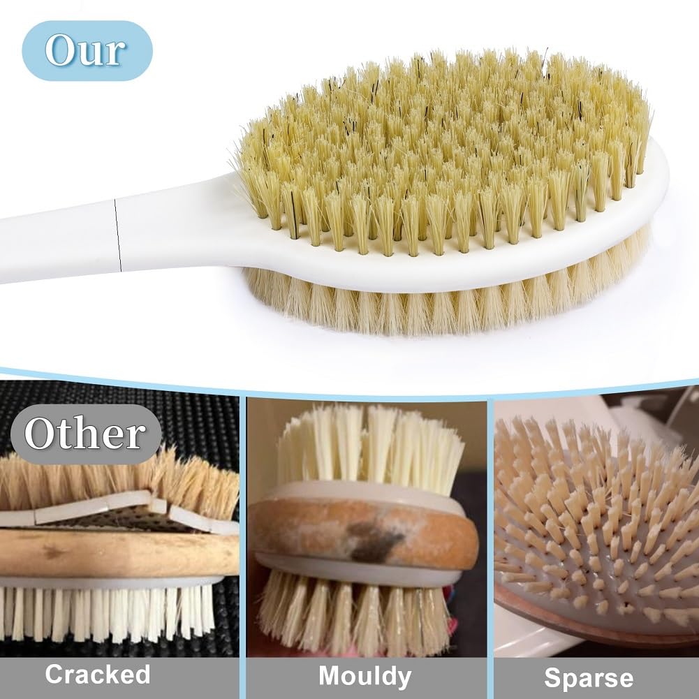 HORJOR Double-Sided Back Scrubber Brush with Long Non-Slip Handle - Wet/Dry Use 3