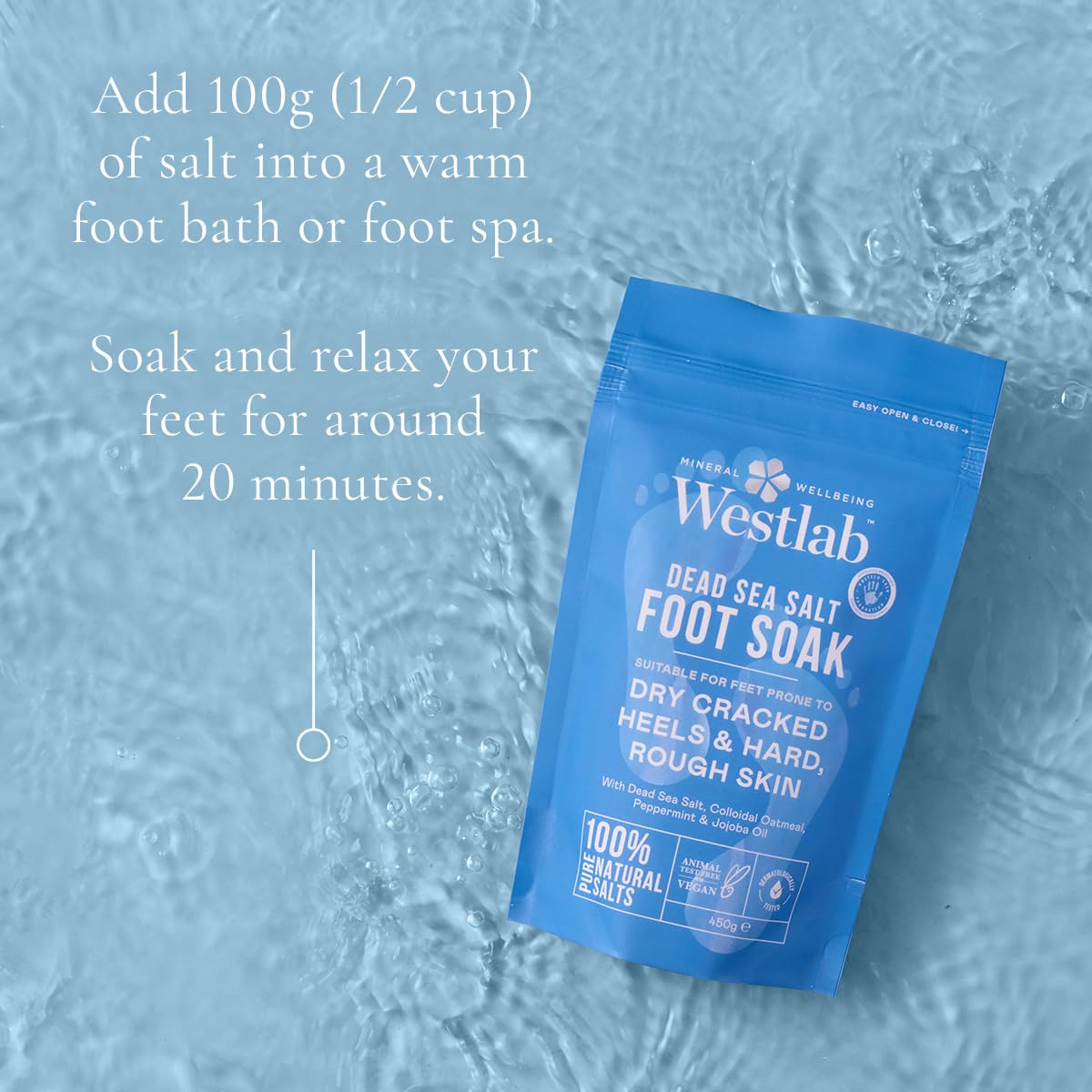Westlab Dead Sea Foot Soak 450g for Dry Cracked Heels and Rough Skin 3