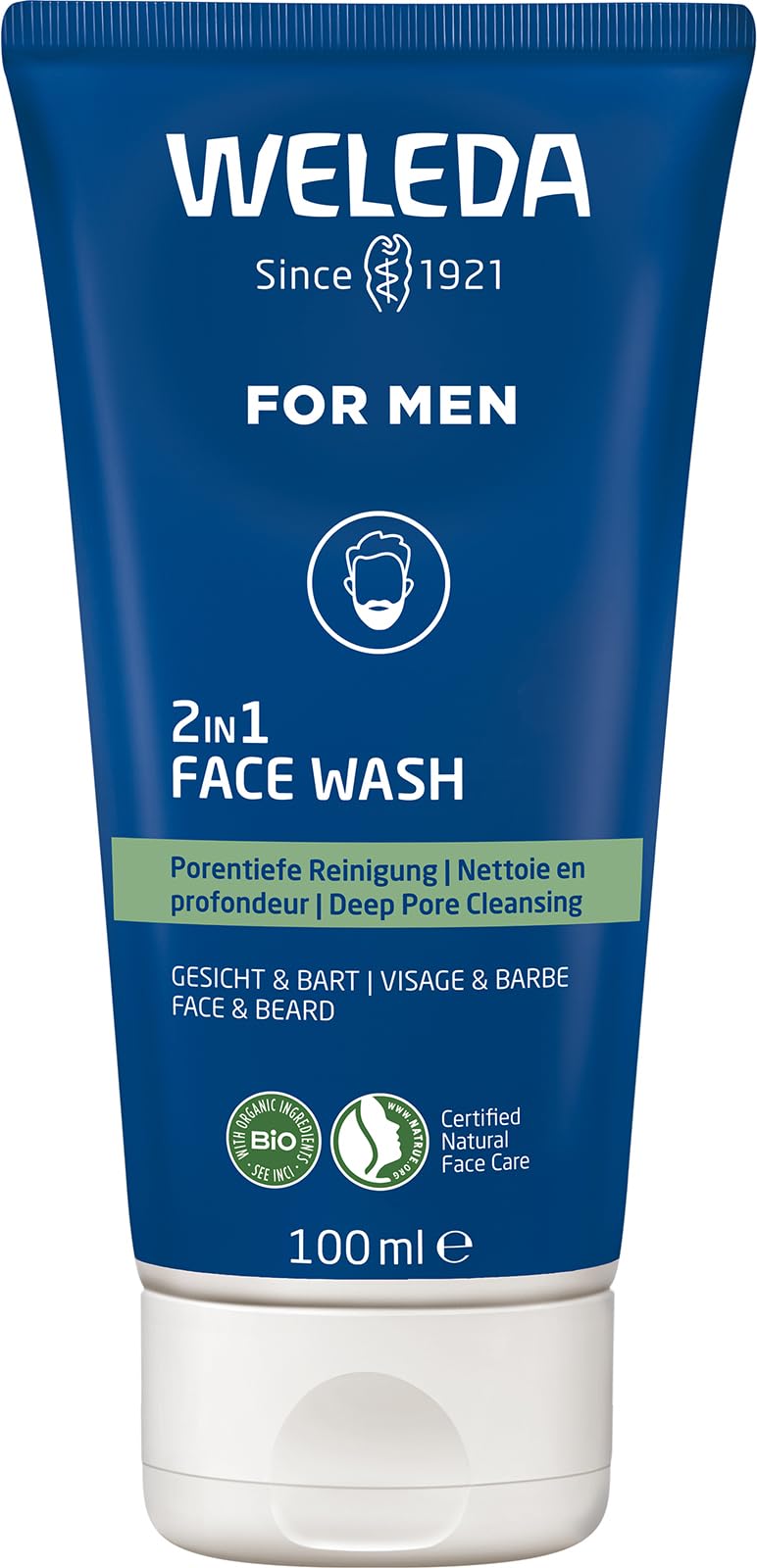 Weleda 2in1 Face Wash for Men: Gentle Deep Pore Cleanser for Face & Beard