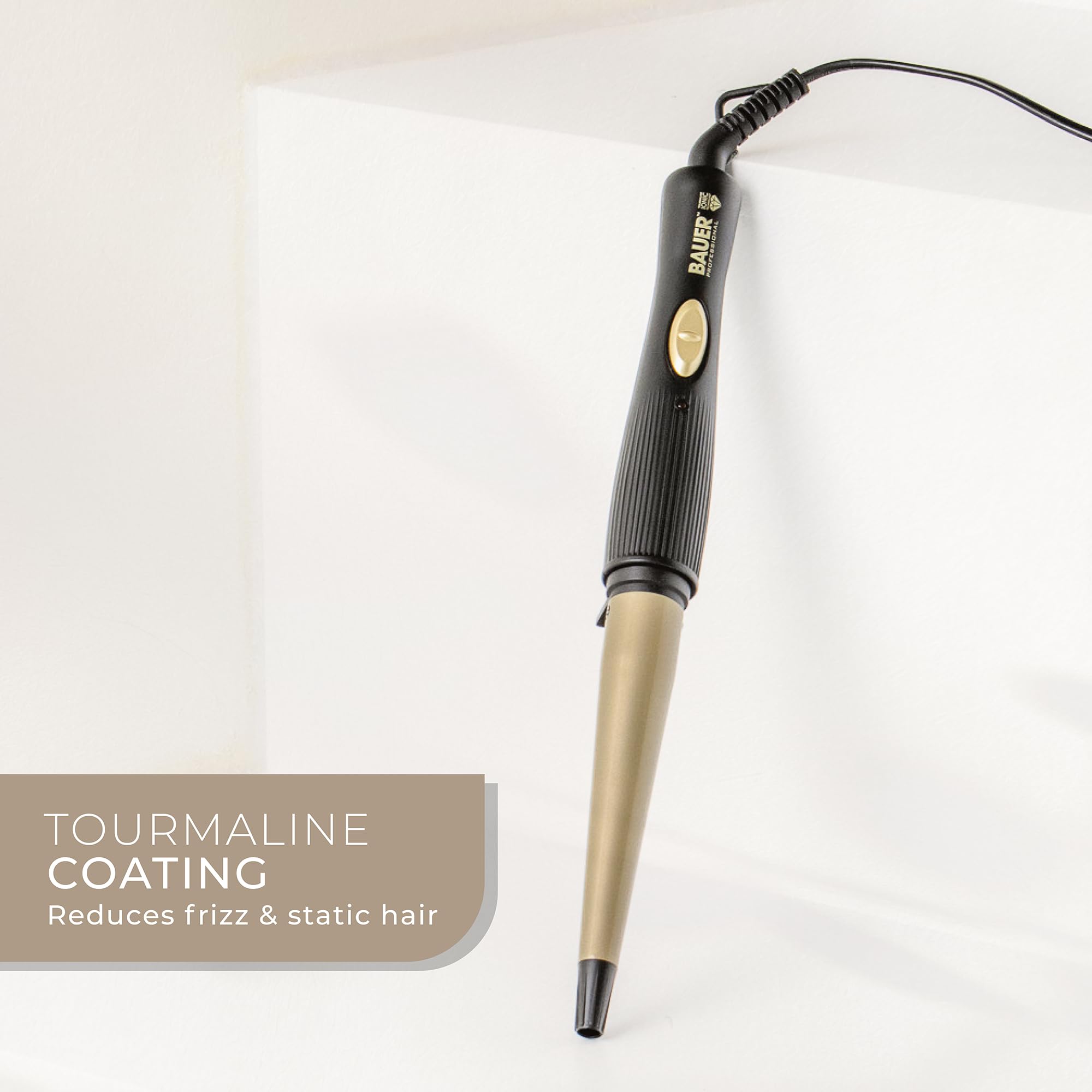 Bauer Professional Tourmaline Coated Conical Curling Wand for Tight, Bouncy Curls 6