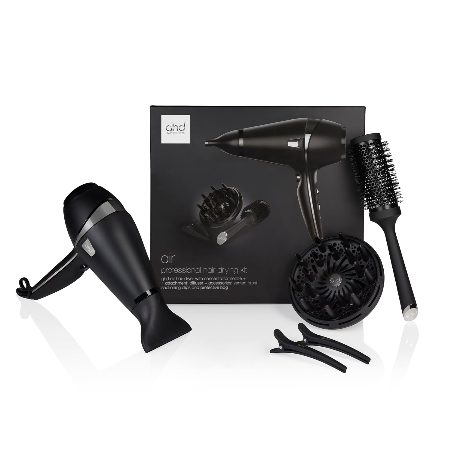 ghd Air Kit Hair Dryer with Diffuser, Ceramic Radial Brush, Concentrator Nozzle and Clips - Salon-Finish