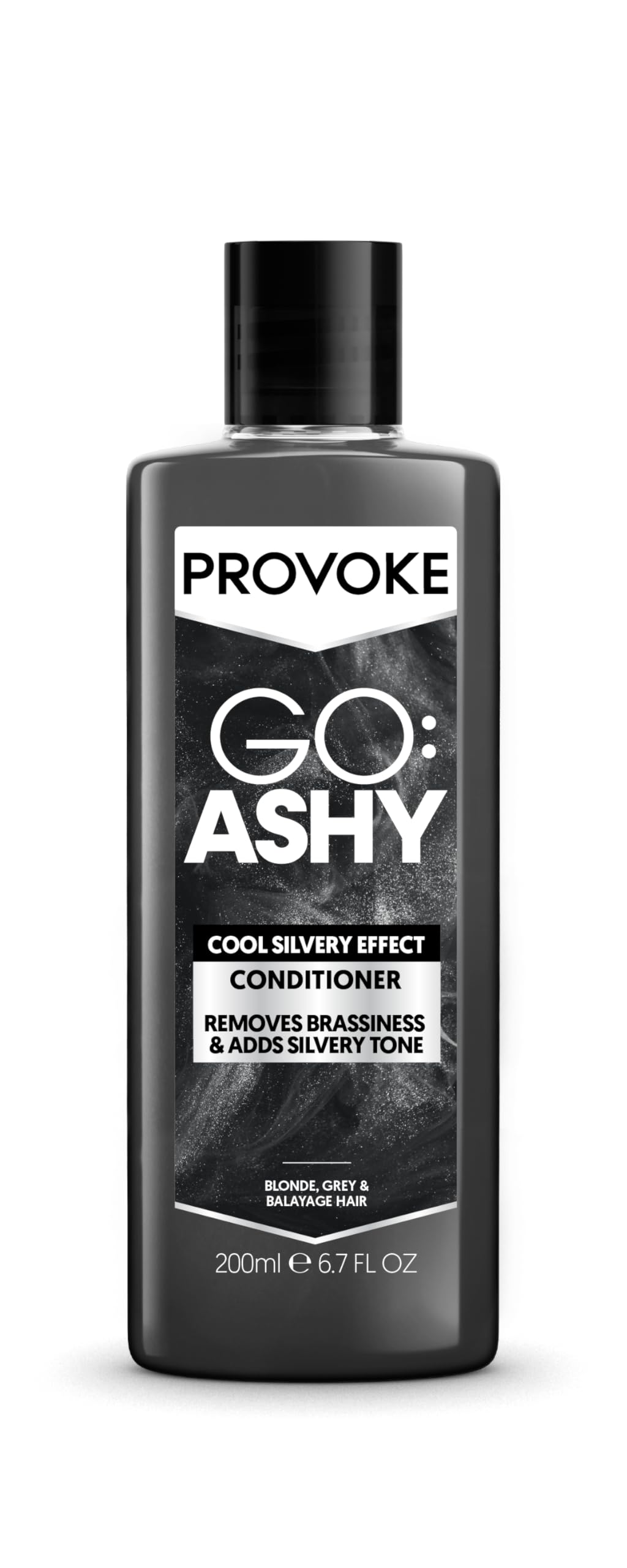 PROVOKE Go Ashy Conditioner 200ml, entfernt Gelbstich und verleiht dem Haar einen silbrigen Ton, formuliert mit Triple Toning Technology, verwandelt warmes und gelbstichiges Haar in kühles und aschiges Haar