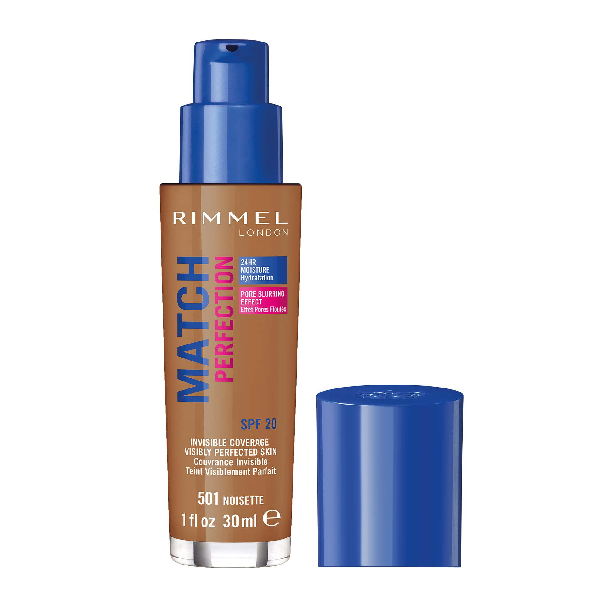 Rimmel Match Perfection Foundation 501 Noisette - Medium Coverage, 24hr Hydration, SPF20