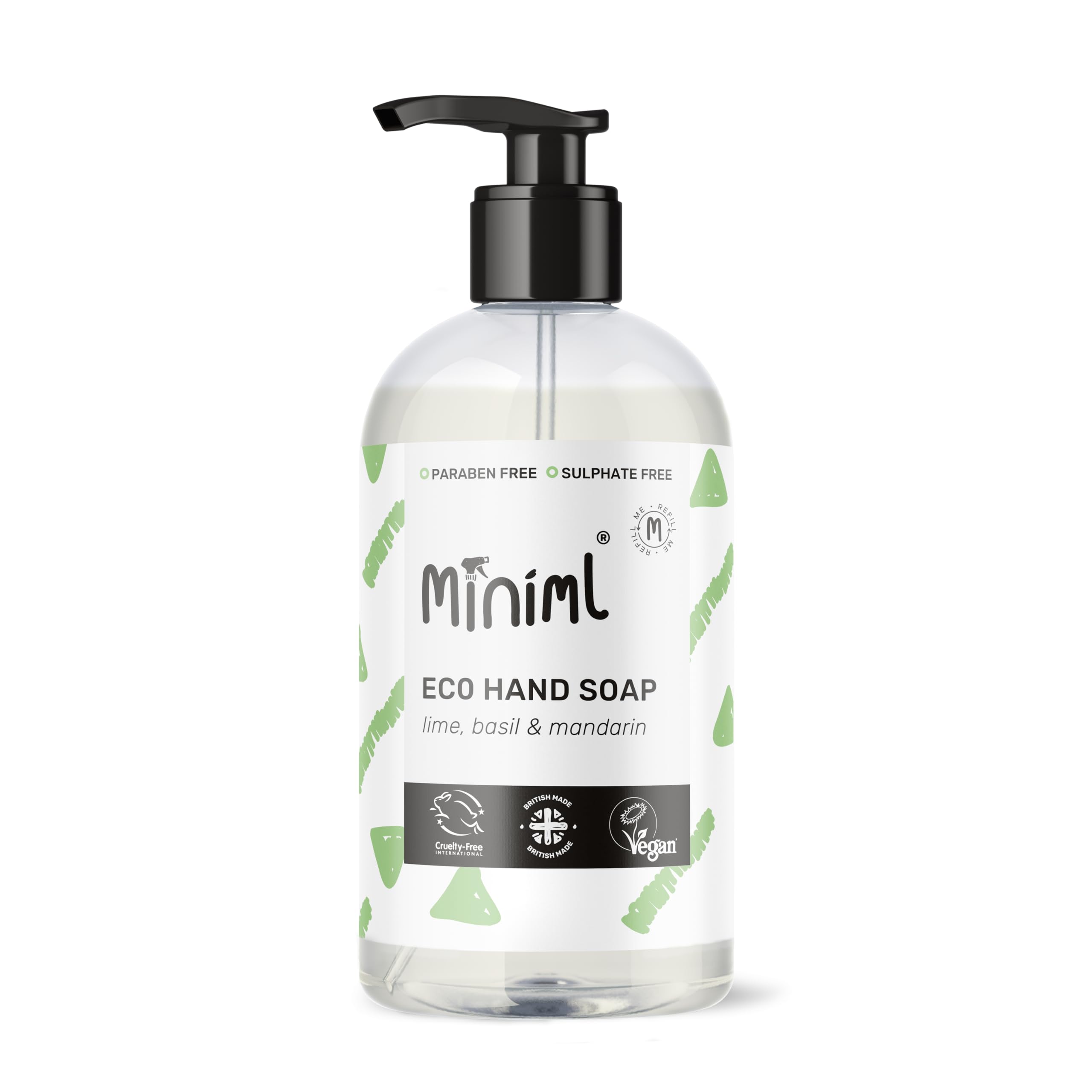 Miniml Lime, Basil & Mandarin Hand Soap Liquid Gel 500ml - Eco Friendly, Vegan & Cruelty Free