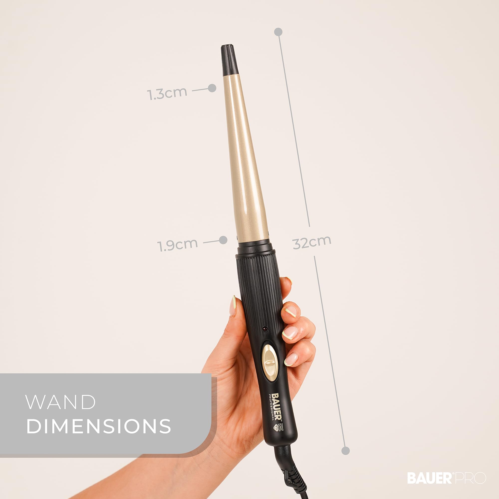 Bauer Professional Tourmaline Coated Conical Curling Wand for Tight, Bouncy Curls