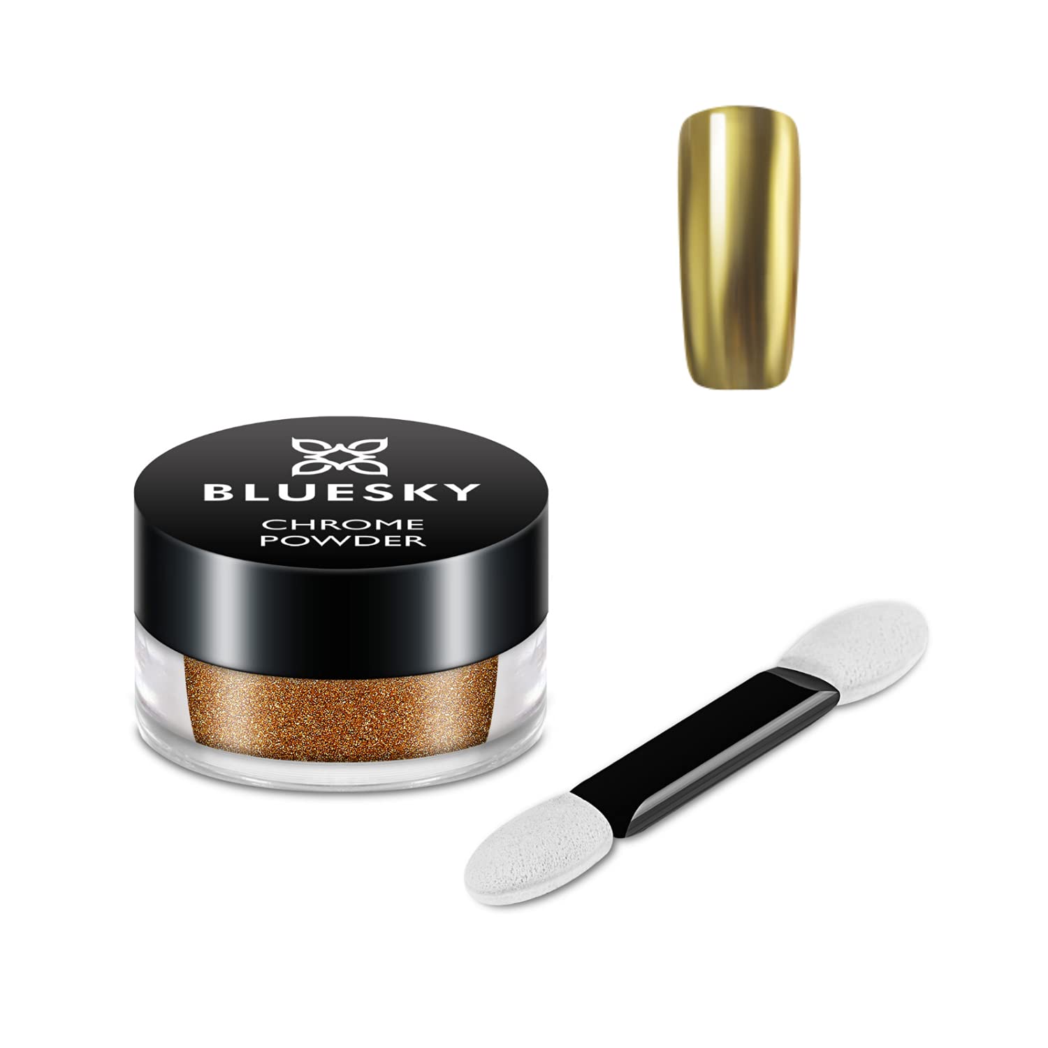 Bluesky Chrome Nail Powder Kit with Applicator Brush for Metallic Gel Nail Art - 5 Colours