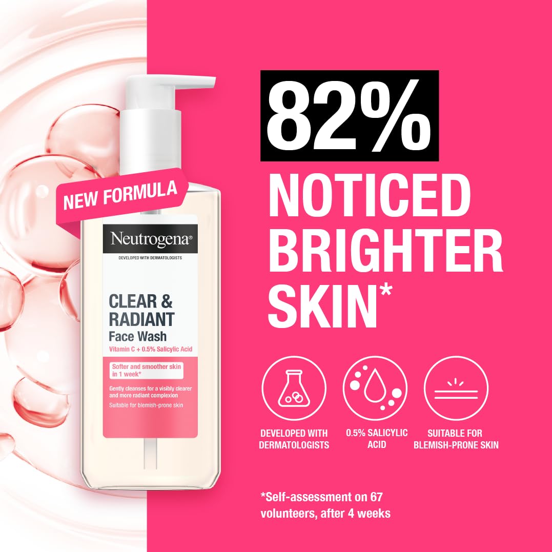 Neutrogena Clear & Radiant Facial Wash with Vitamin C & Pink Grapefruit for Normal Skin, 200ml