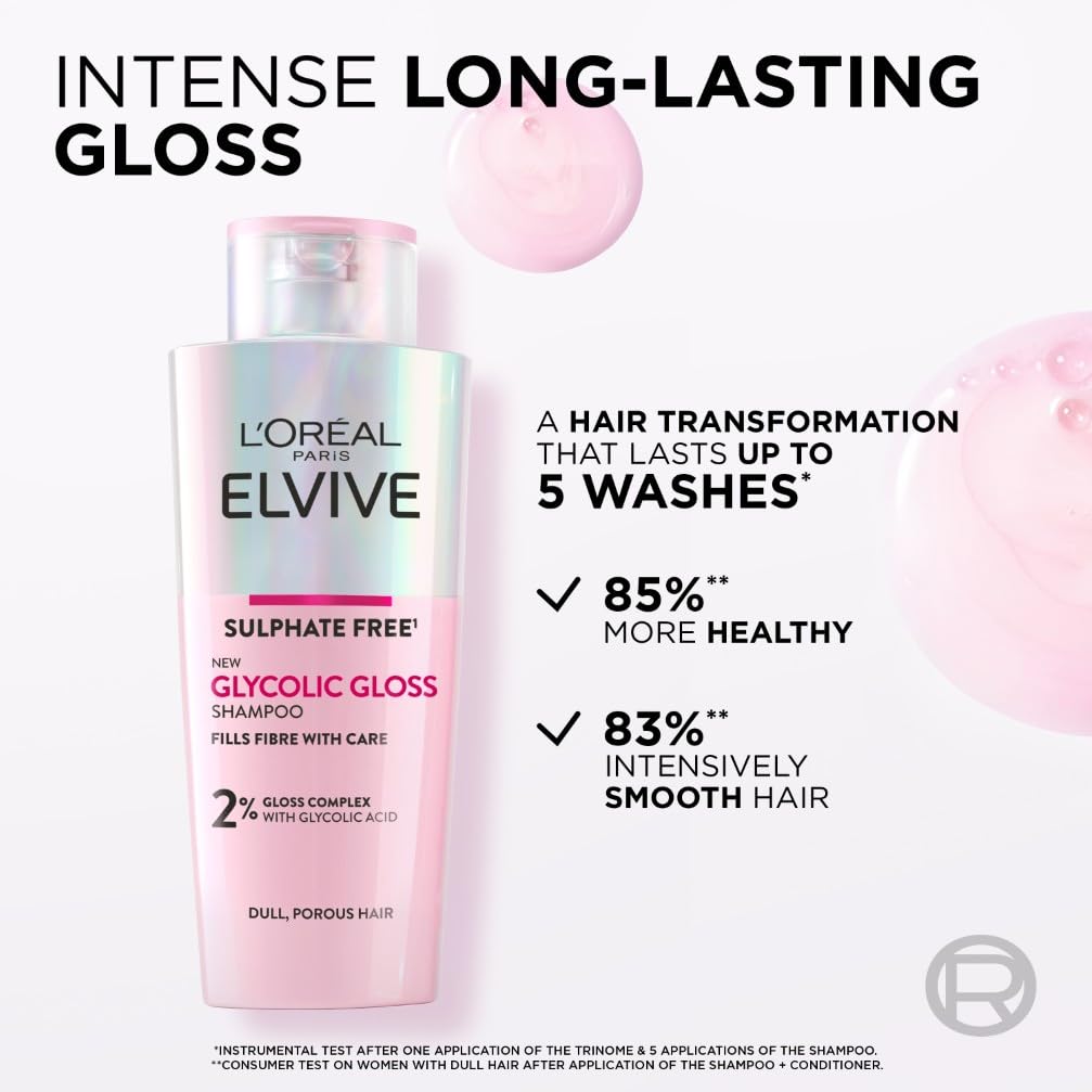 L'Oréal Paris Elvive Glycolic Gloss Sulphate Free Shampoo for Dull Hair 200ml 3