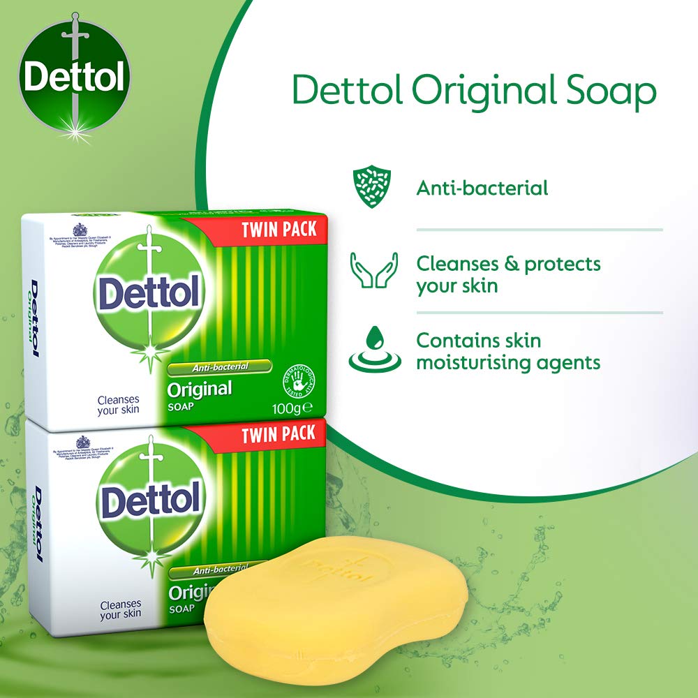 Dettol Original Bar Soap Anti-Bacterial Cleanser, Pack of 2 x 100g 5