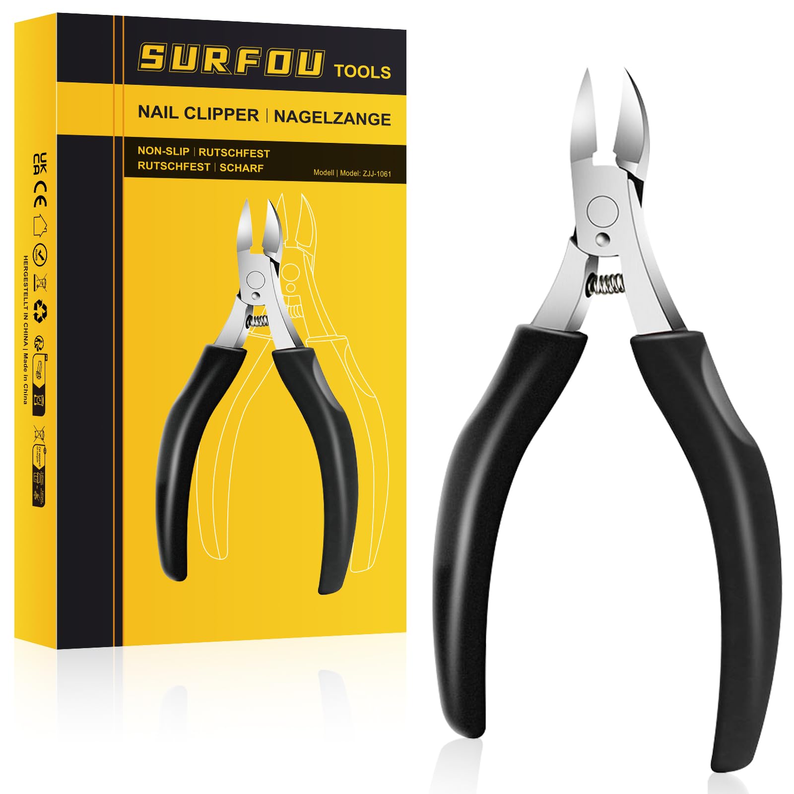 SURFOU Heavy Duty Stainless Steel Toe Nail Clippers for Thick & Ingrown Nails