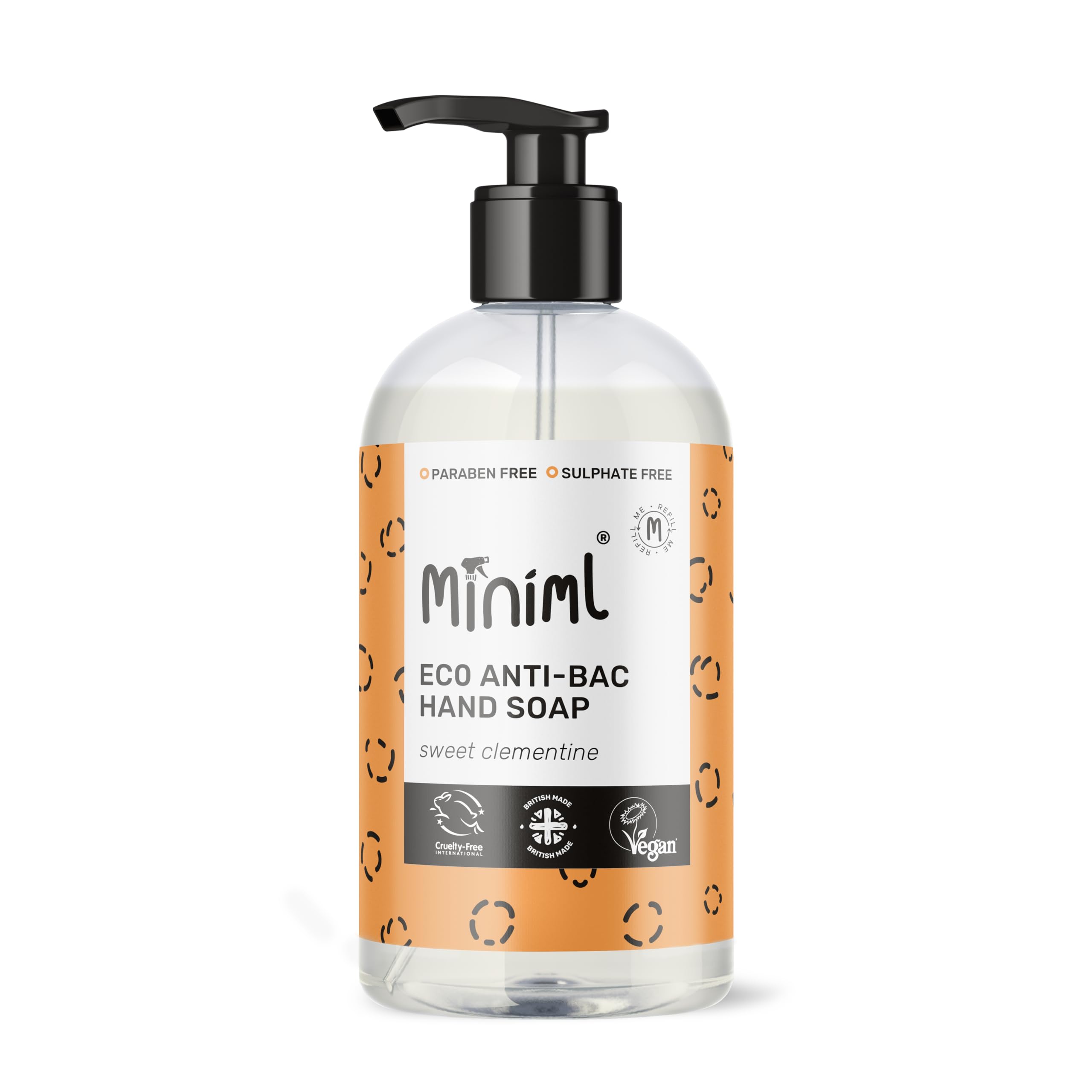 Miniml Antibakterielle Handseife 500 ml – Natürliches Clementinen-Duftendes, umweltfreundliches Handwaschgel für die Pflege von weicher und empfindlicher Haut – 100 % vegan und tierversuchsfrei