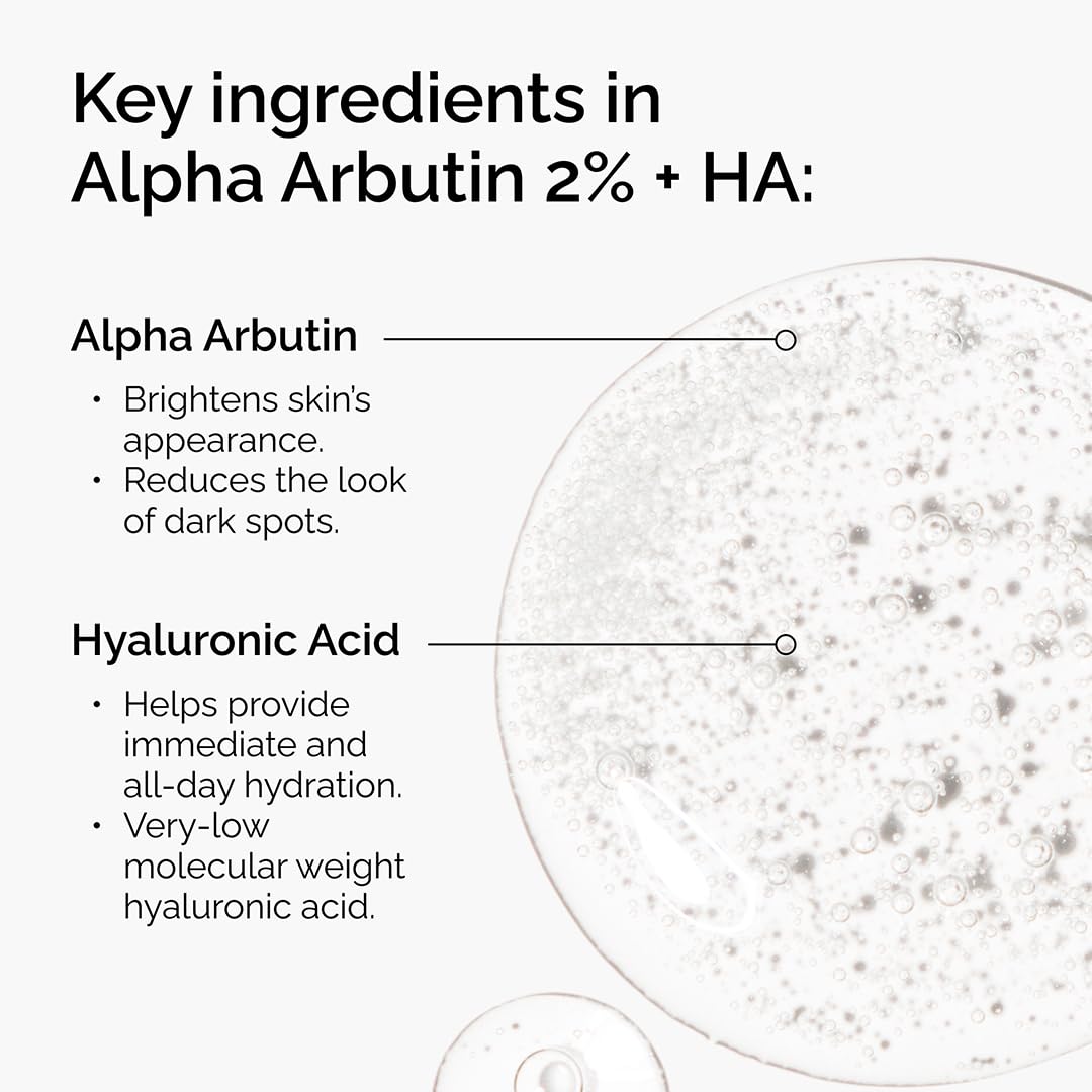 The Ordinary Alpha Arbutin 2% + HA, hellt die Haut auf und bekämpft dunkle Flecken,