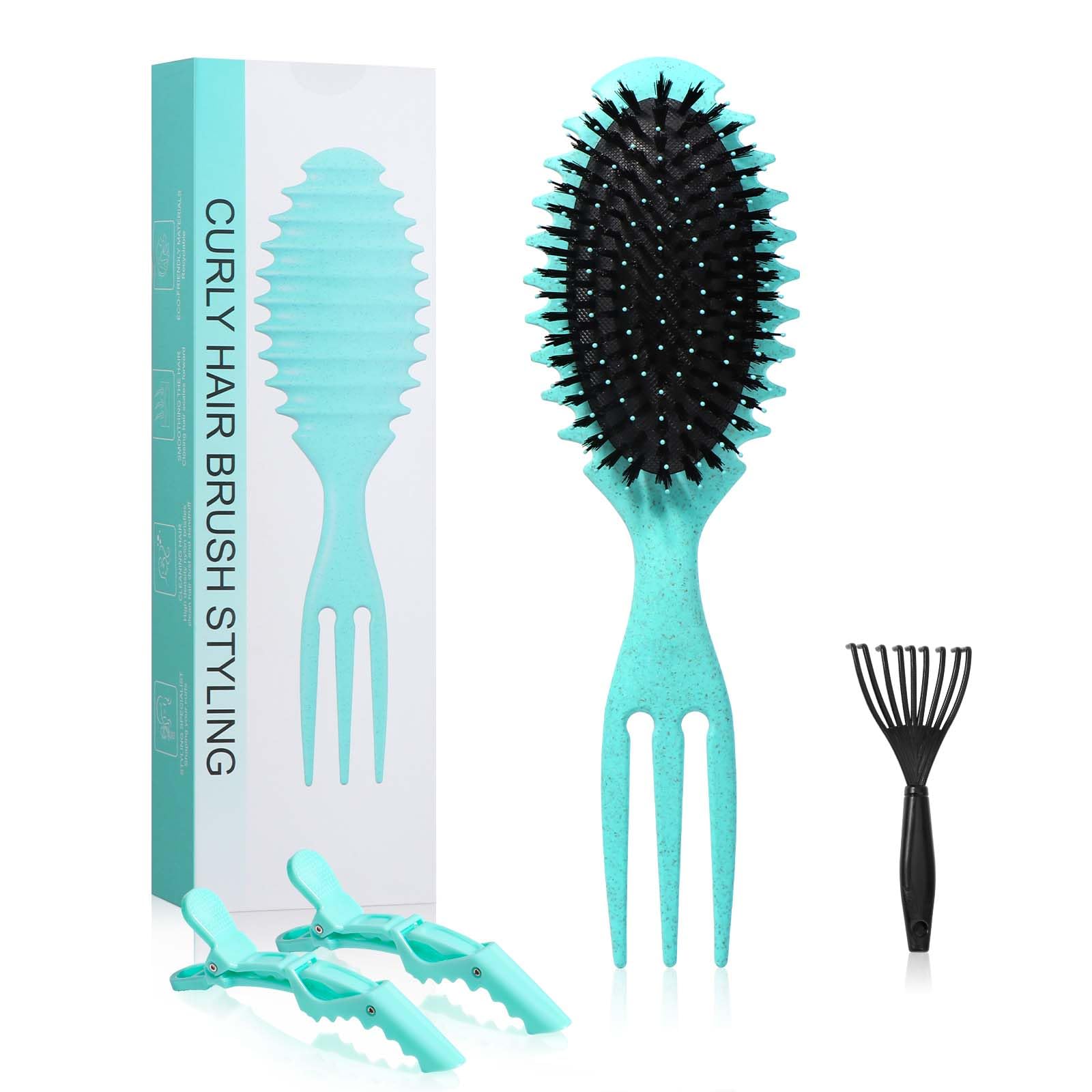 Brencco Curly Hair Brush for Detangling, Combing, and Curl Definition with Cleaning Claw