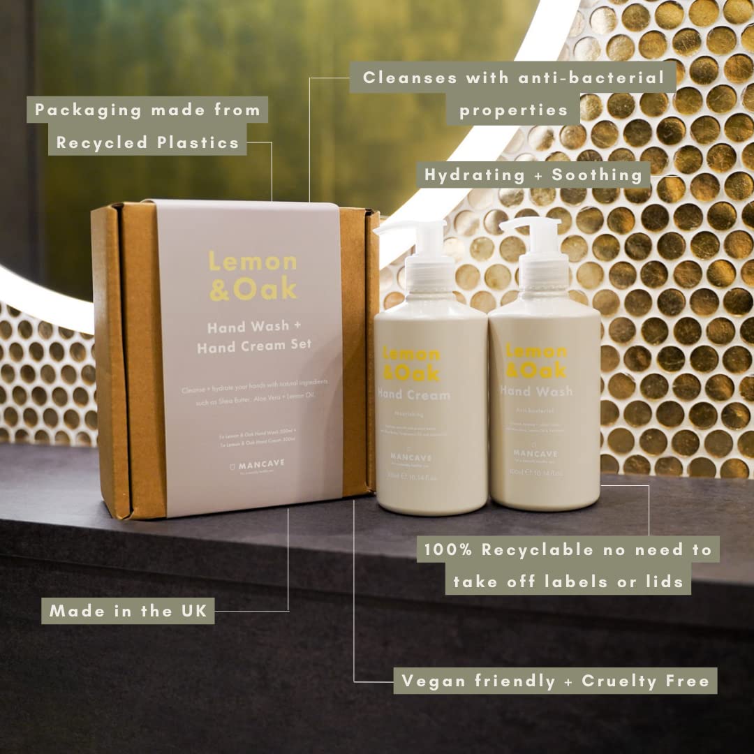 ManCave Lemon & Oak Hand Care Gift Set: Hand Wash & Nourishing Hand Cream 7