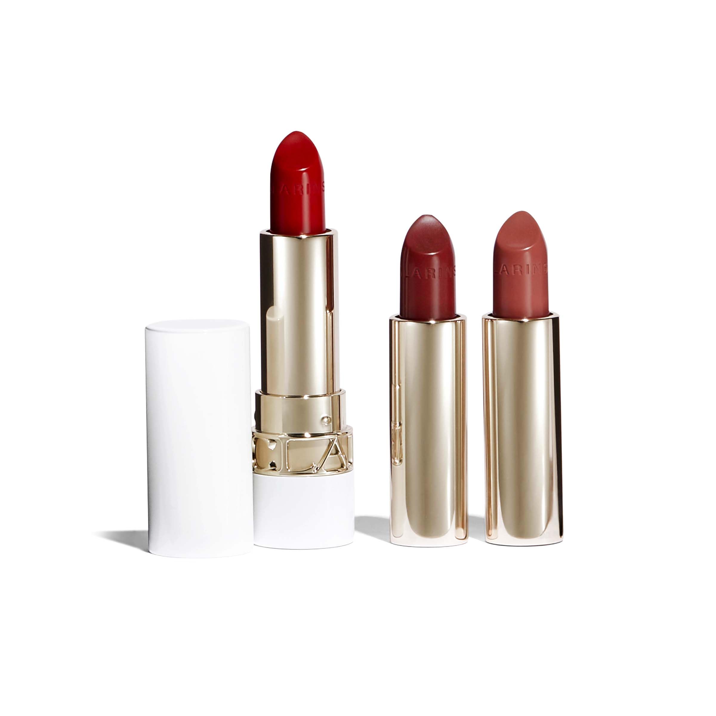 CLARINS Joli Rouge Collection Gift Set with 3 Full Size Lipsticks & Refillable Case