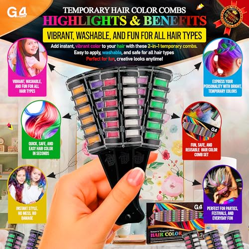 G4GADGET 2-in-1 Hair Chalk Comb Set - 12 Vibrant Temporary Hair Colours 3