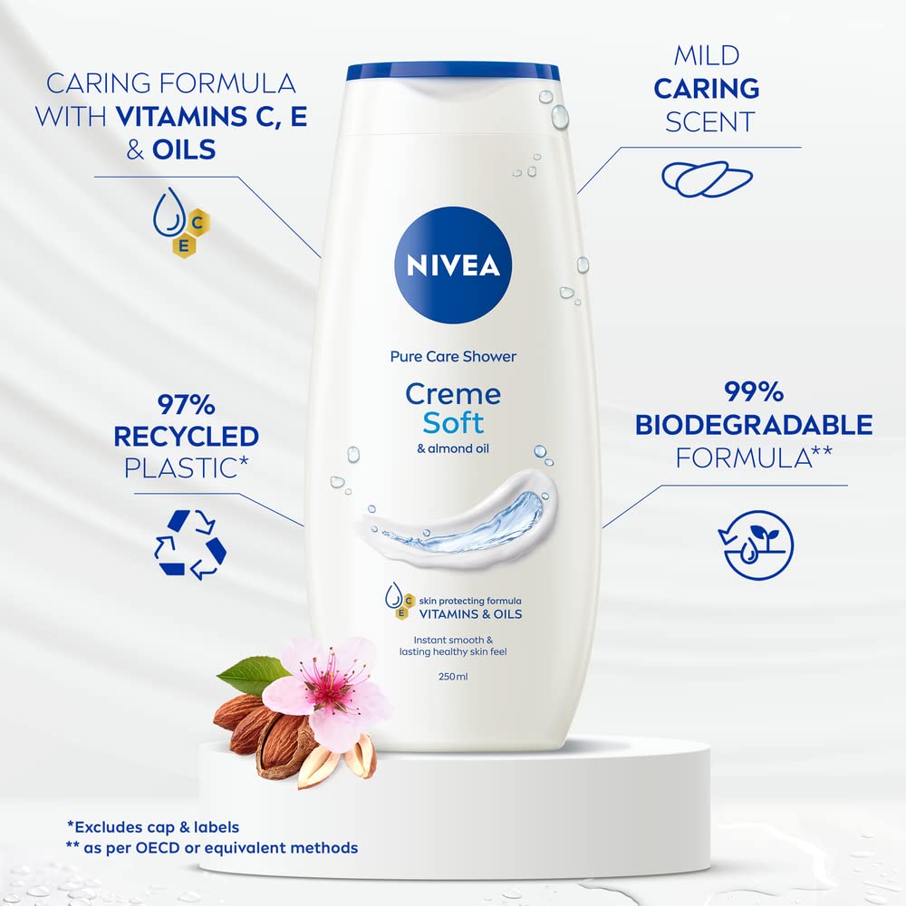 NIVEA Care Shower Creme Soft 250ml with Almond Oil, Vitamins C & E