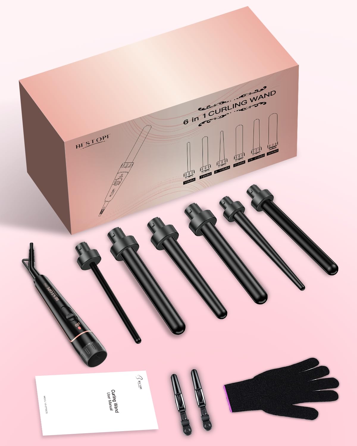 BESTOPE PRO Lockenstab-Set 6-in-1, Lockeneisen mit 2 Temperaturstufen 8