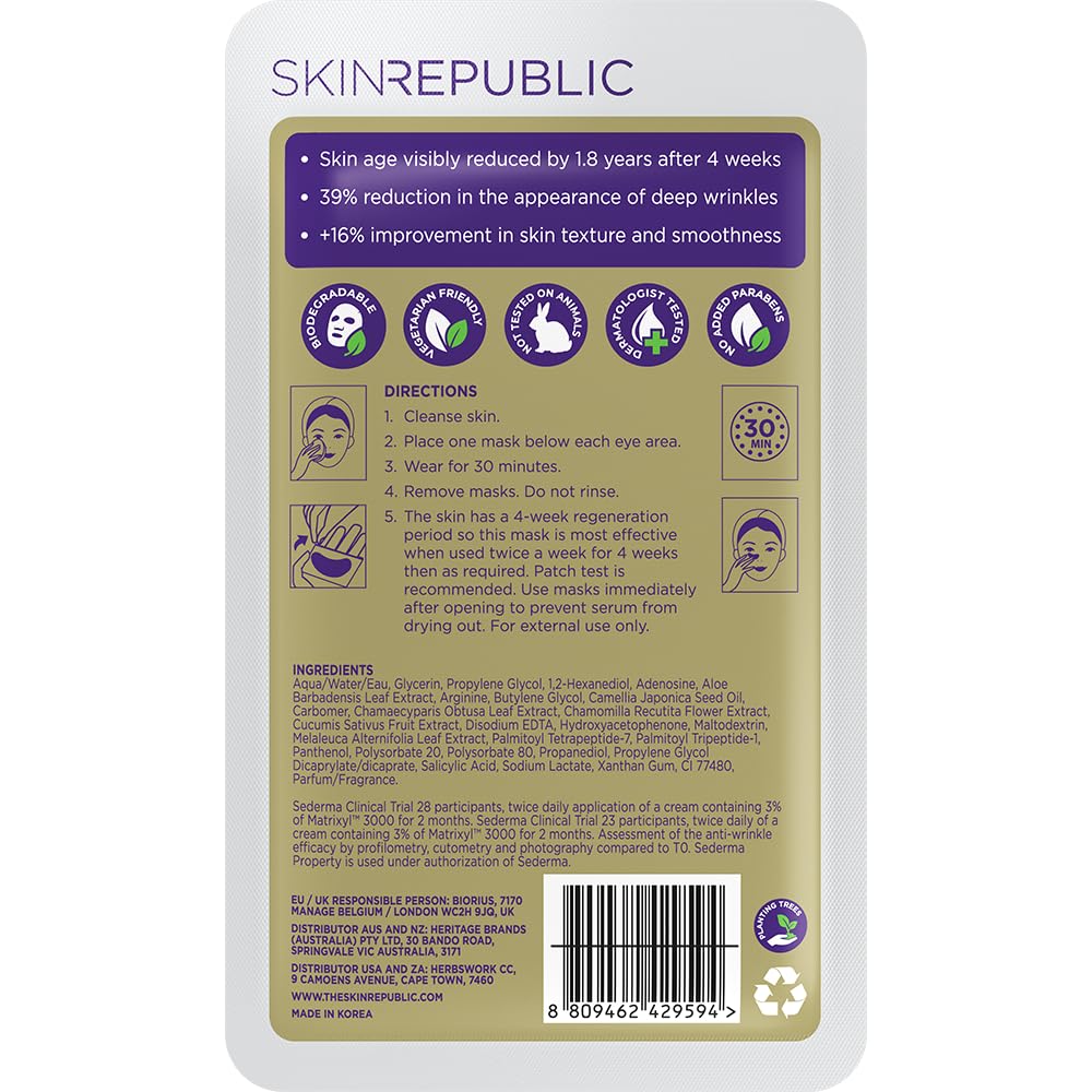 Skin Republic Matrixyl 3000 3% Augenmasken-Patches | Reduziert tiefe Falten und verbessert die Hautstruktur | Fördert Elastizität und Festigkeit (2 Paar) 8