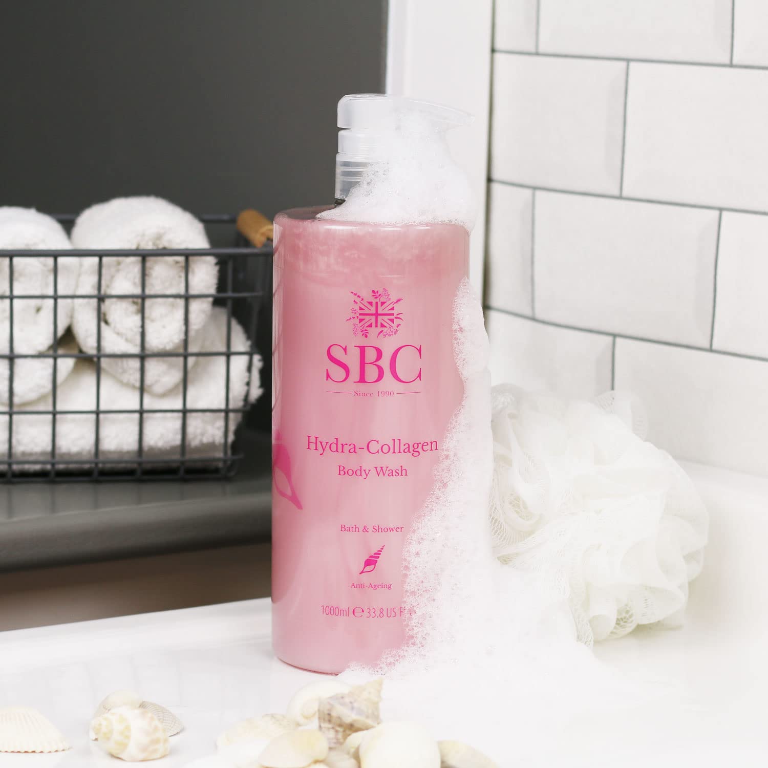 SBC Hydra Collagen Bath and Shower Crème, 1L - Moisturizing Body Wash with Marine Collagen