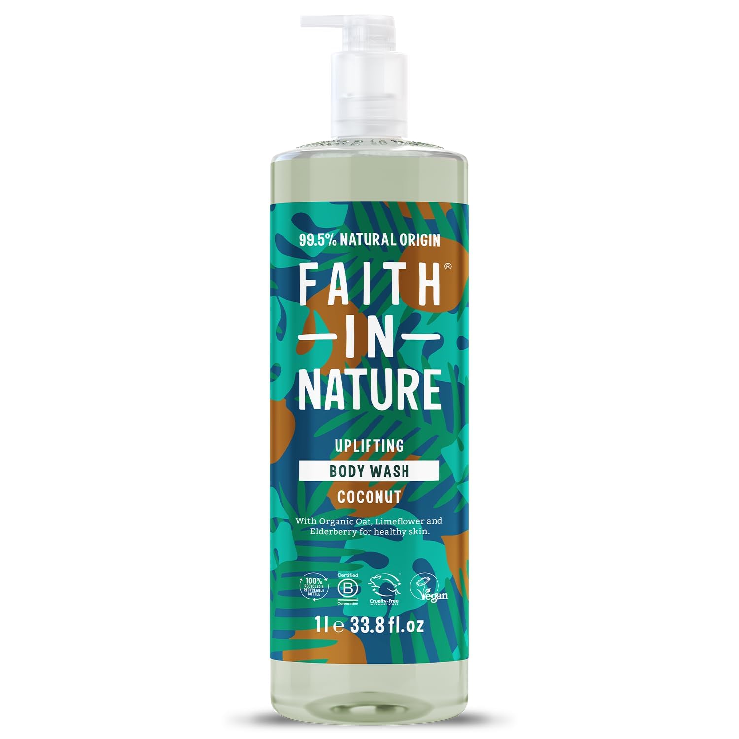 Faith In Nature 1L Natürliches Kokosnuss-Duschgel, feuchtigkeitsspendend, vegan und tierversuchsfrei, ohne SLS oder Parabene