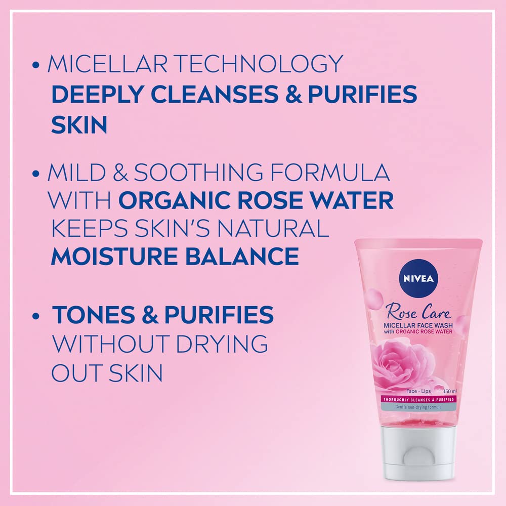 NIVEA MicellAIR Rose Micellar Water Face Wash Gel for Combination Skin (150ml) 3
