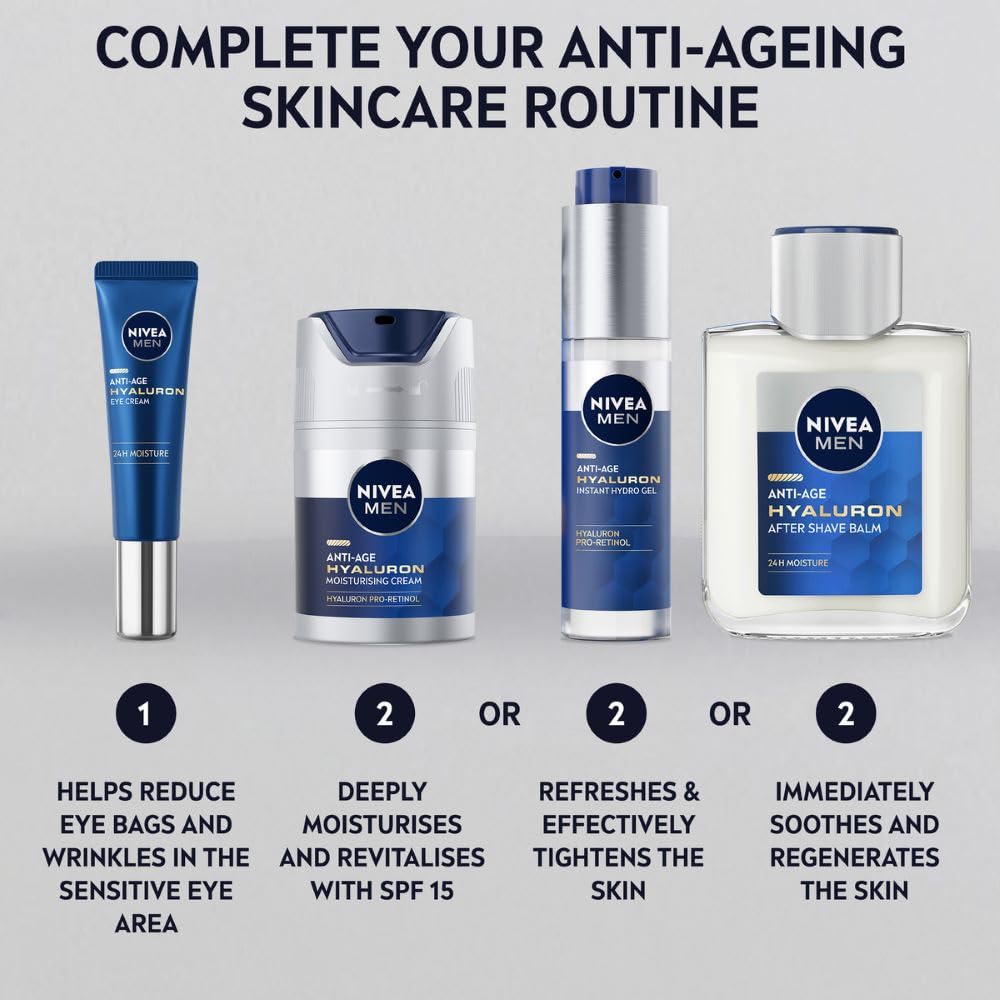 NIVEA MEN Anti-Age Hyaluron SPF15 Moisturising Cream for Wrinkle Reduction & Firming (50ml) 6