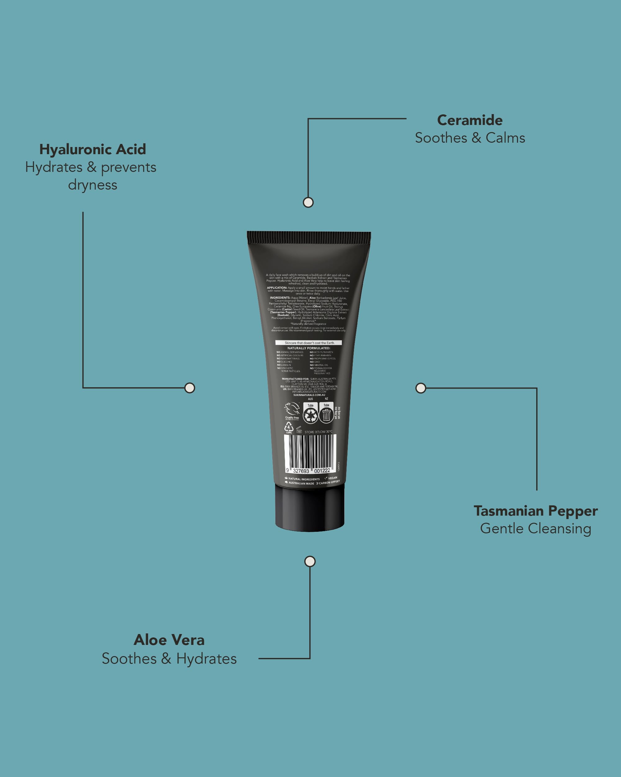 Sukin Men Natural Daily Face Wash with Ceramides, Baobab, and Tasmanian Pepper 5