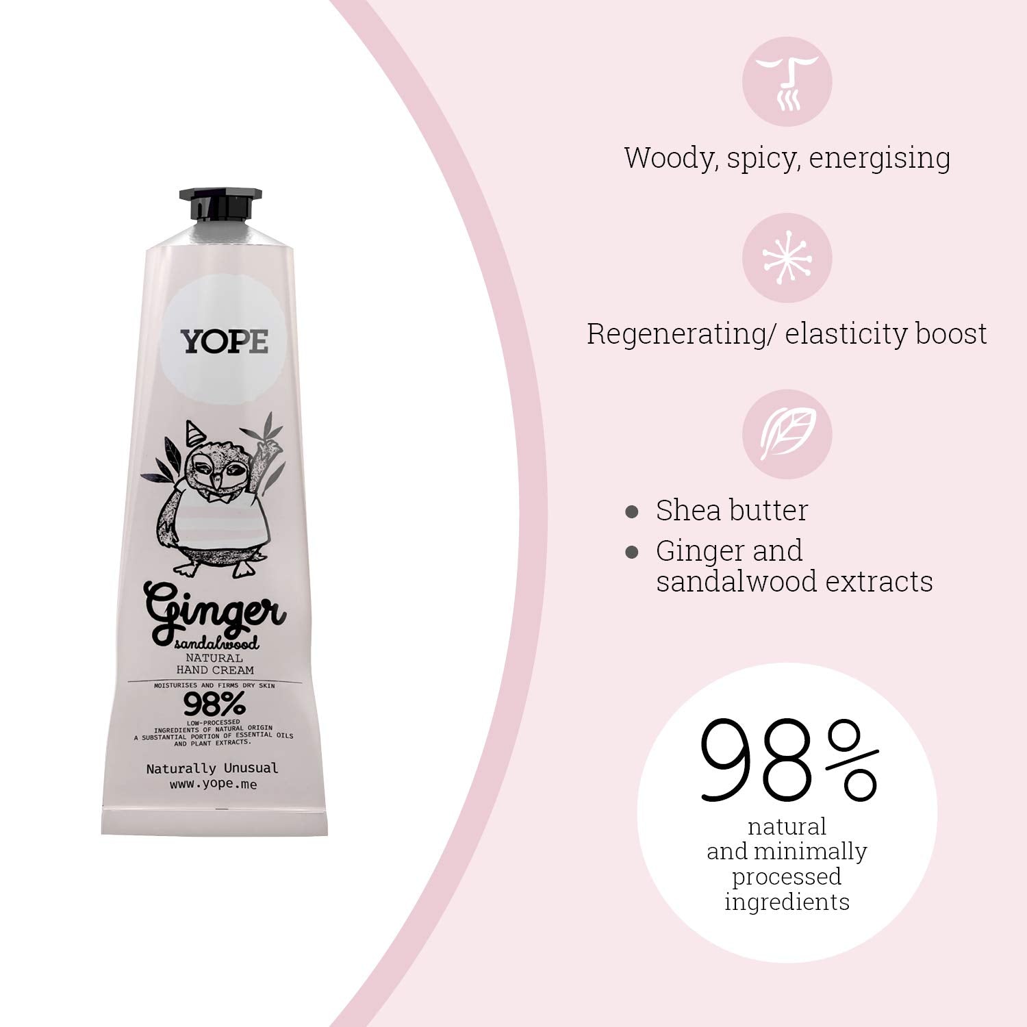 YOPE Natural Hand Cream with Shea Butter, Organic Argan, Coconut & Olive Oils - Ginger Scent