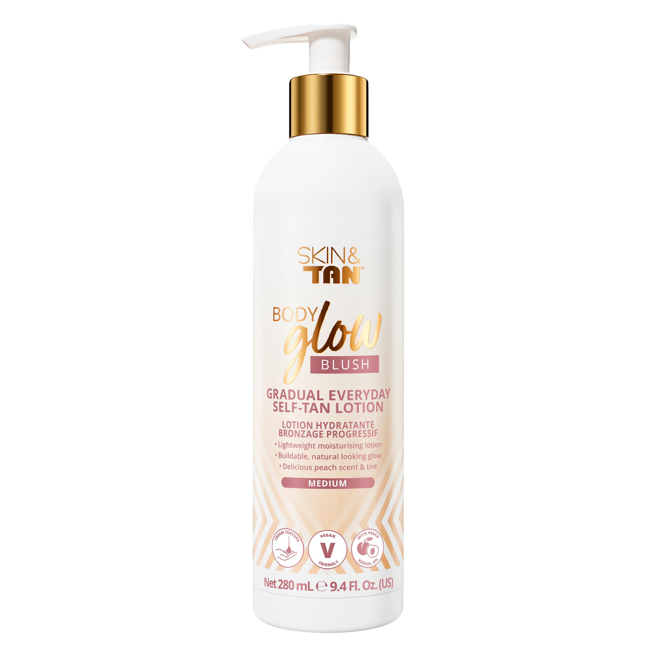 Skinny Tan Body Glow Moisturising Gradual Tan Lotion with Peach Scent & Shimmer 280ml
