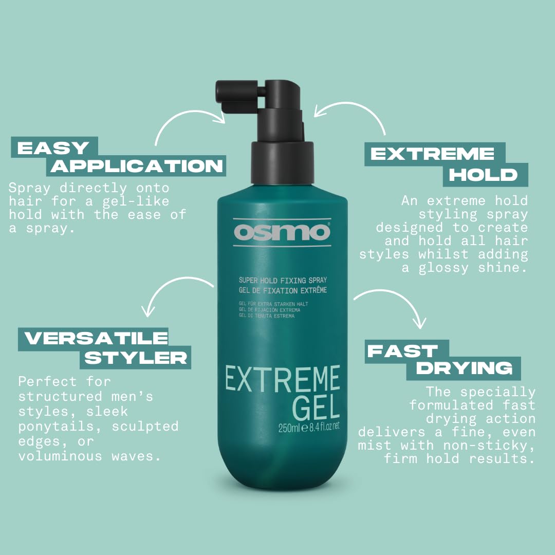 Osmo Extreme Gel Spray for Extra Firm Hold, Frizz Control, Vegan Formula - 250ml