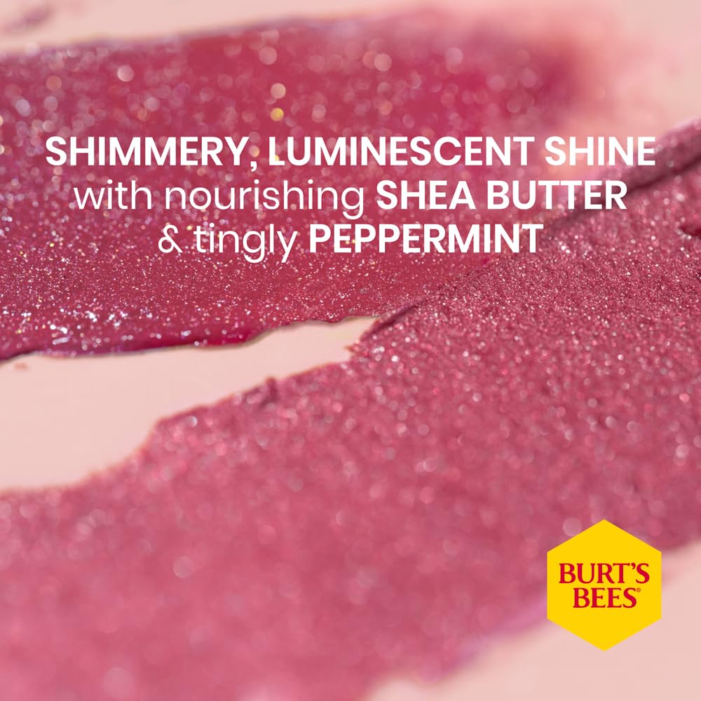 Burt's Bees Lip Shimmer in Plum with Peppermint Oil for Moisturizing Tinted Colour 6