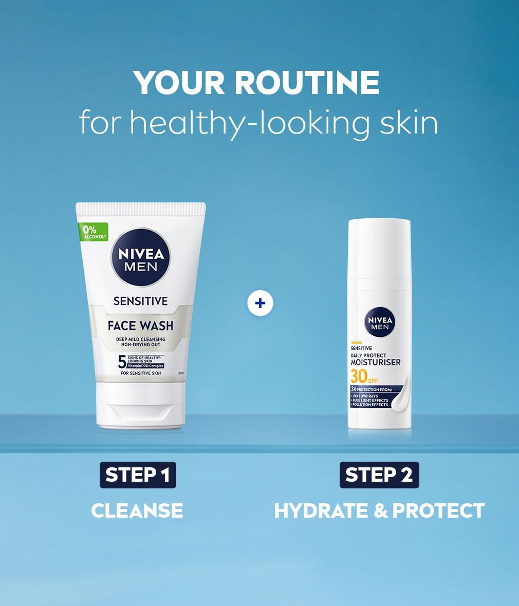 NIVEA MEN Sensitive Face Skincare Gift Pack with SPF30 Moisturiser and Face Wash 4