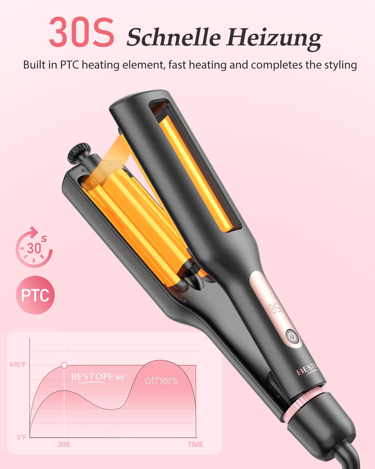 BESTOPE MIX 4-In-1 Adjustable Wave Curling Iron - 22/25/32/38mm Ionic Beach Waver 6