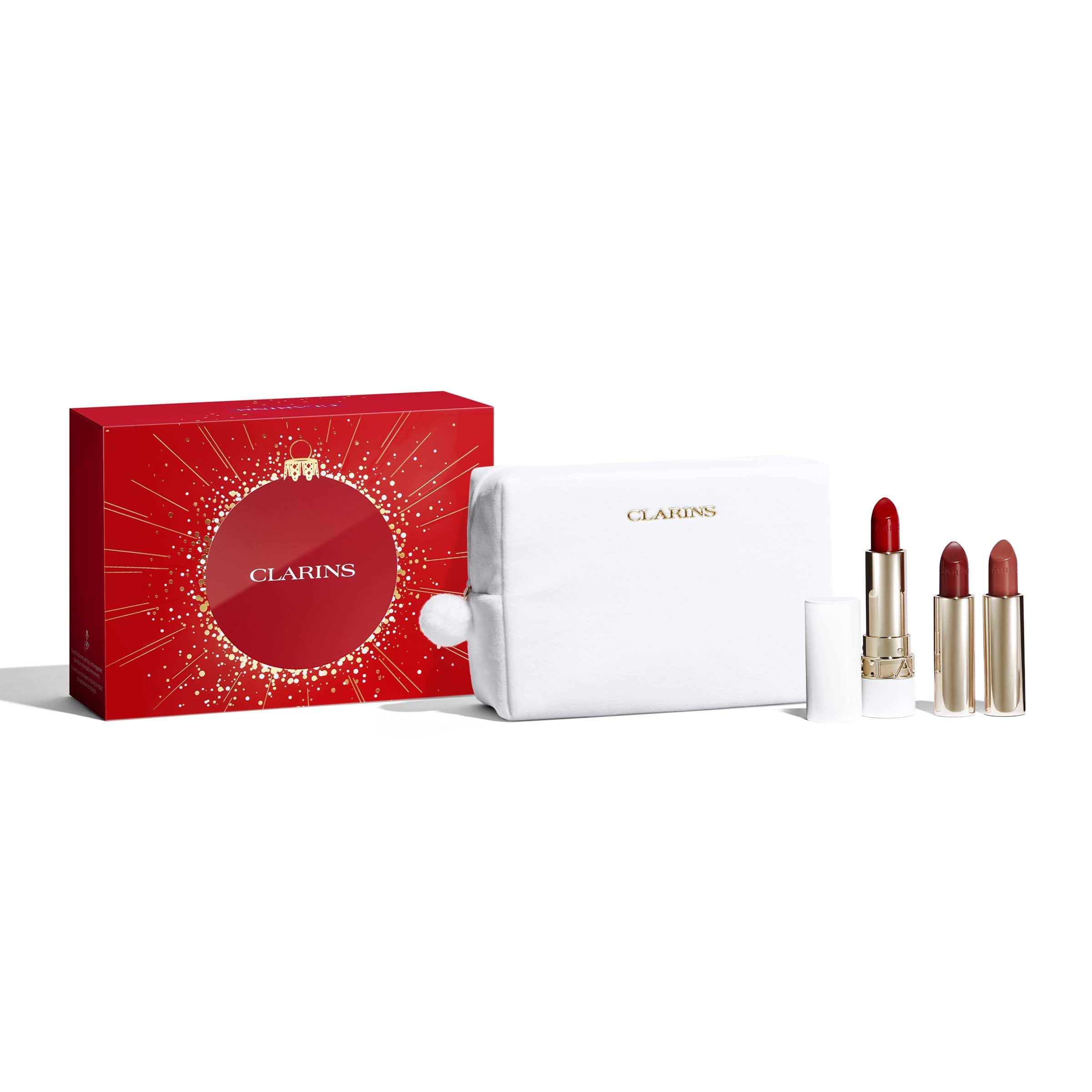 CLARINS Joli Rouge Collection Gift Set with 3 Full Size Lipsticks & Refillable Case