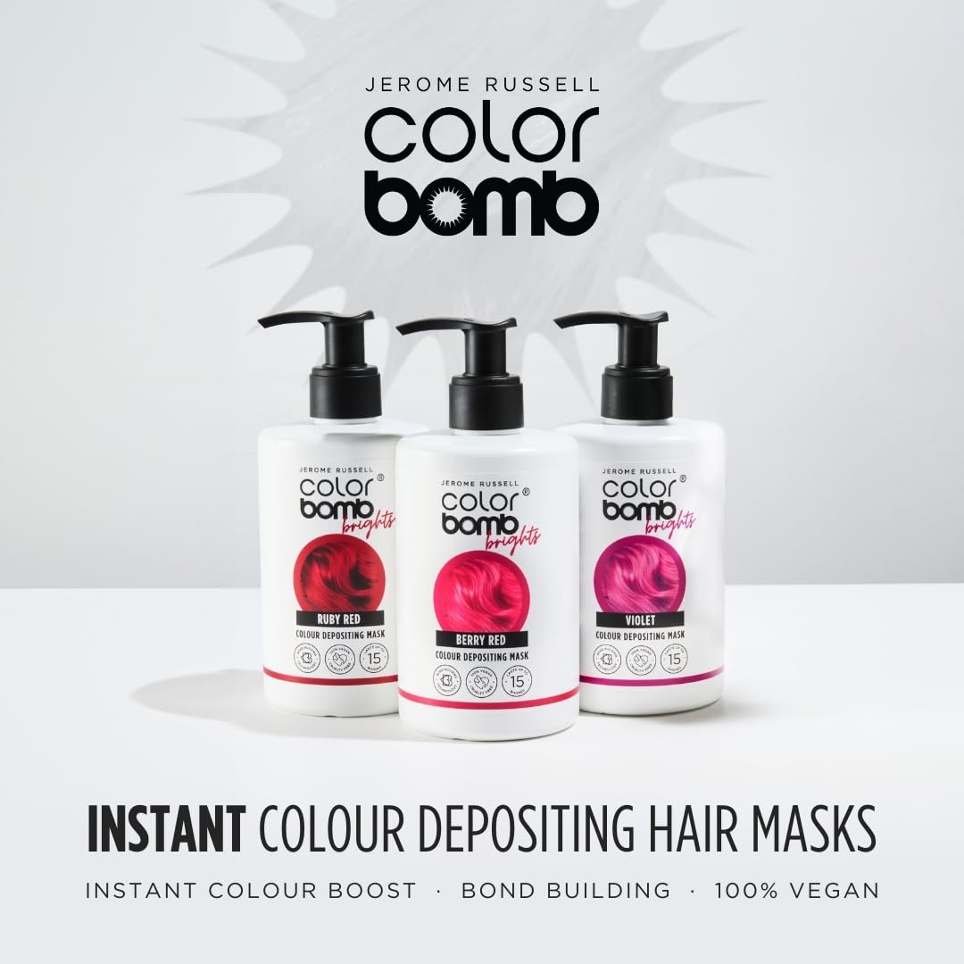 Jerome Russell Colour Bomb Brights – Beerenrote Farbauffrischende Haarmaske – Pflegende, semi-permanente Farb- und Glanzbehandlung – Vegan, tierversuchsfrei, 300 ml