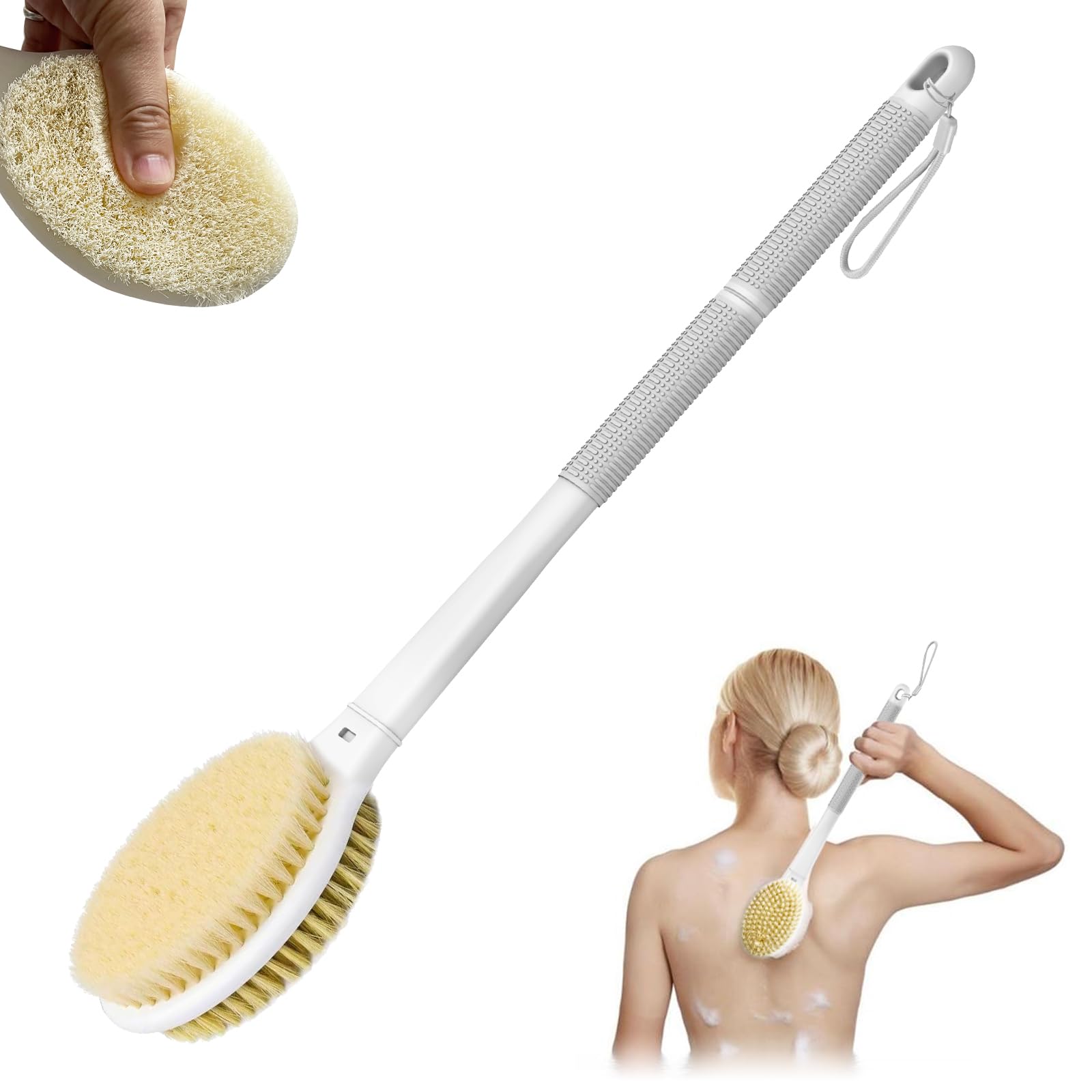 MOXYOY Dual-Sided Back Scrubber with 44cm Anti-Slip Handle for Exfoliation
