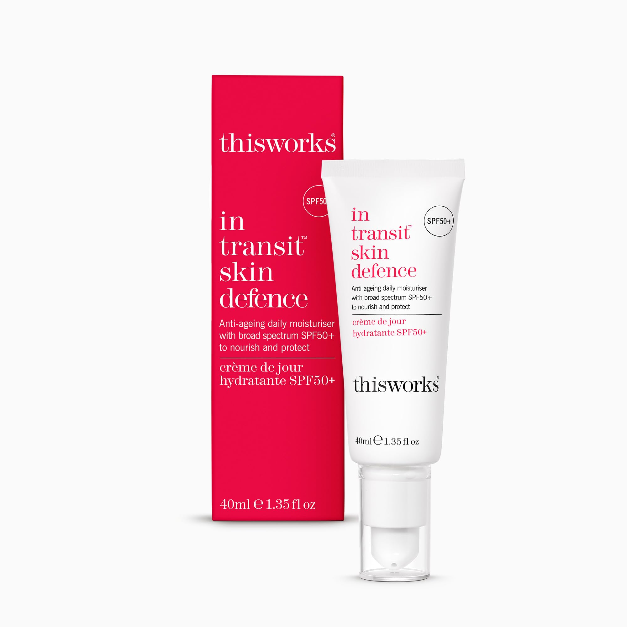 This Works In Transit Skin Defence SPF50+ Face Moisturiser with Hyaluronic Acid (40ml)