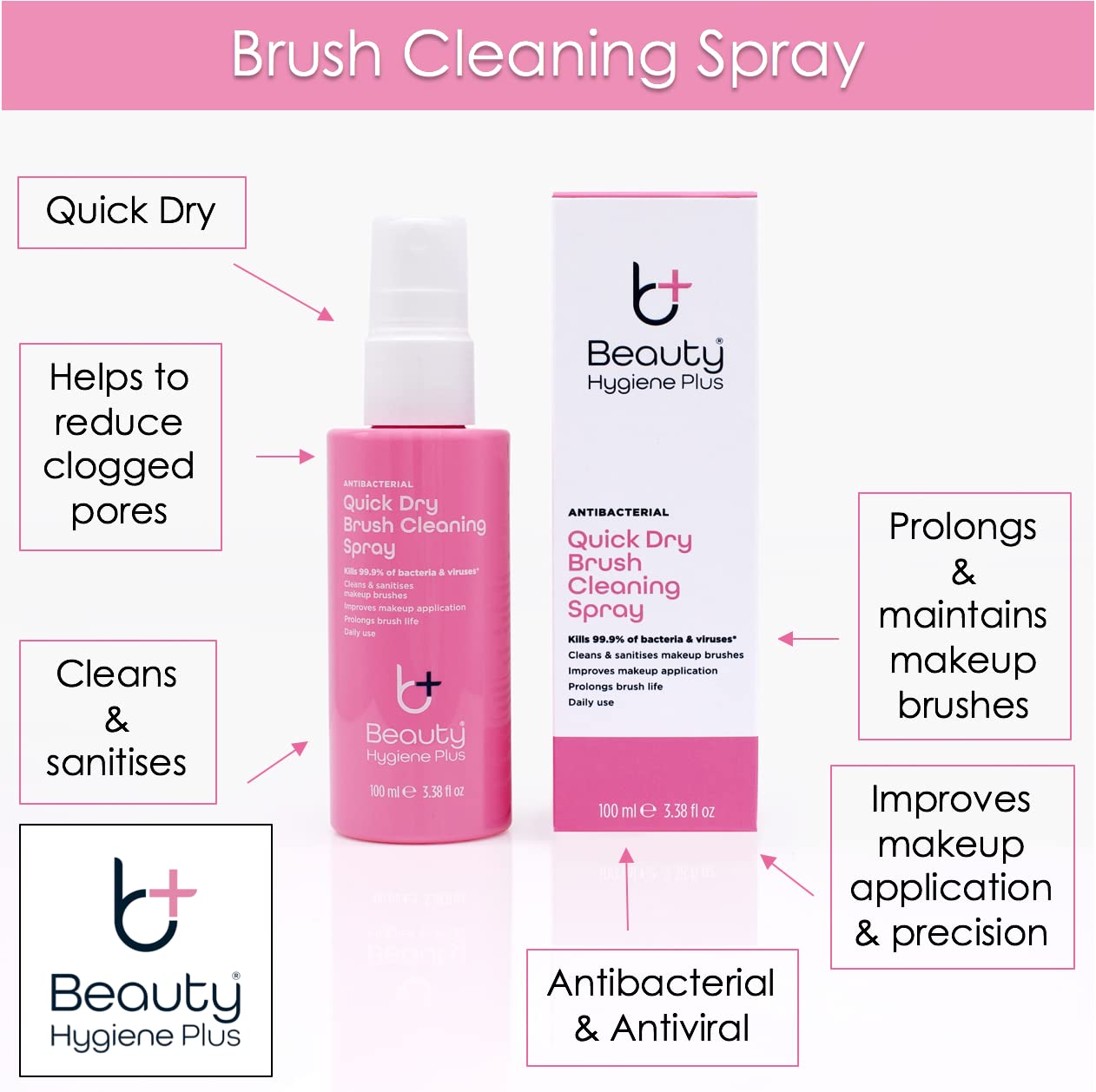 Beauty Hygiene Plus Quick Dry Makeup Brush Cleaner Spray - Antibacterial & Antiviral