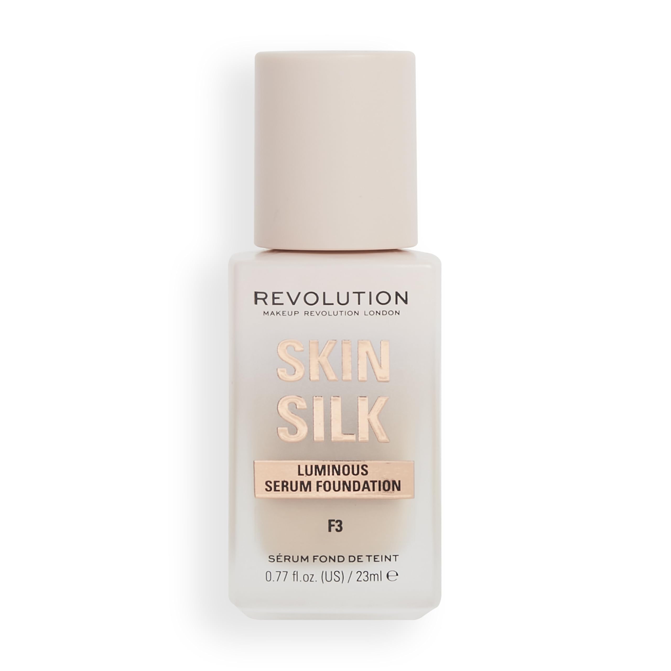 Makeup Revolution Skin Silk Serum Foundation F3 Light to Medium Coverage with Hyaluronic Acid 23ml 8