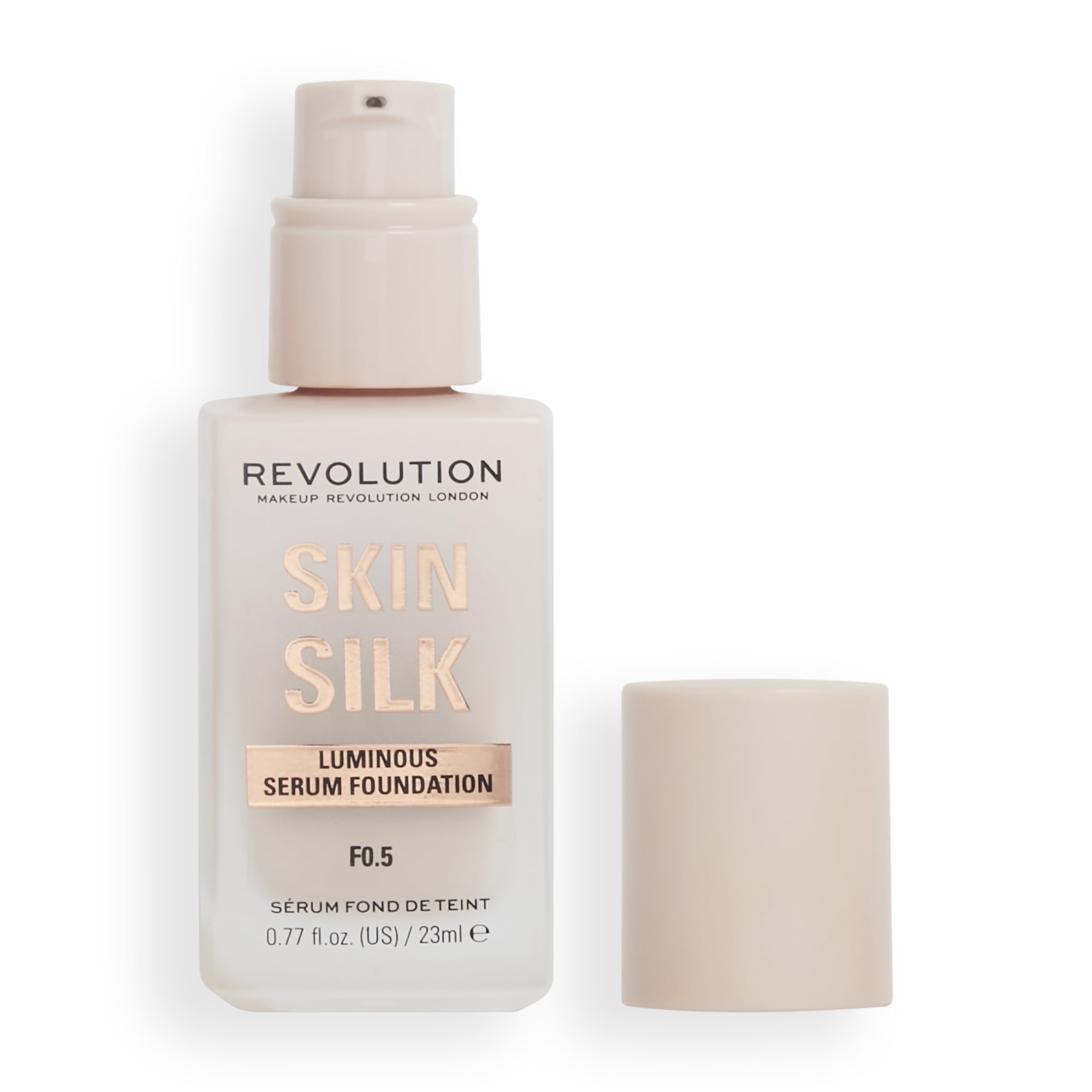 Makeup Revolution Skin Silk Serum Foundation F0.5 Light to Medium Coverage Hyaluronic Acid 23ml