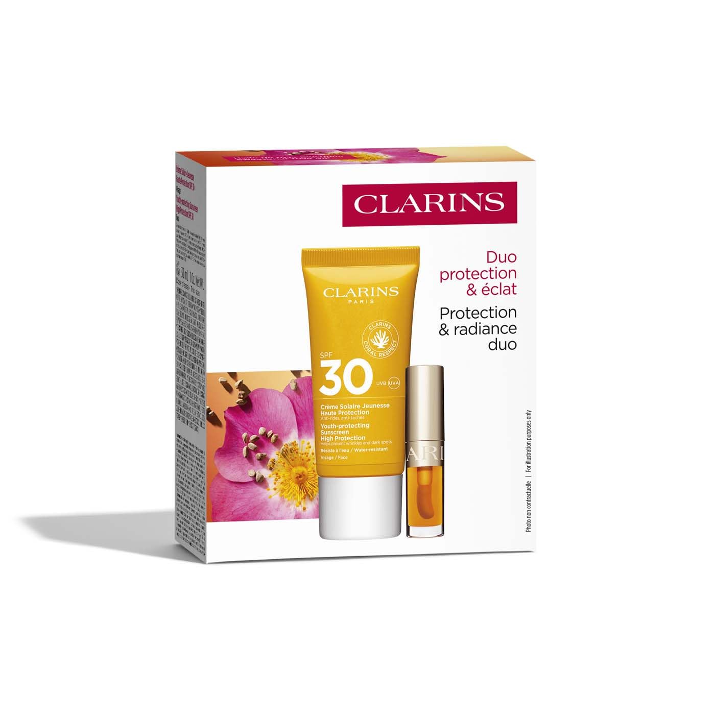 CLARINS Protection & Radiance Duo: SPF 30 Sunscreen and Honey Lip Comfort Oil 3