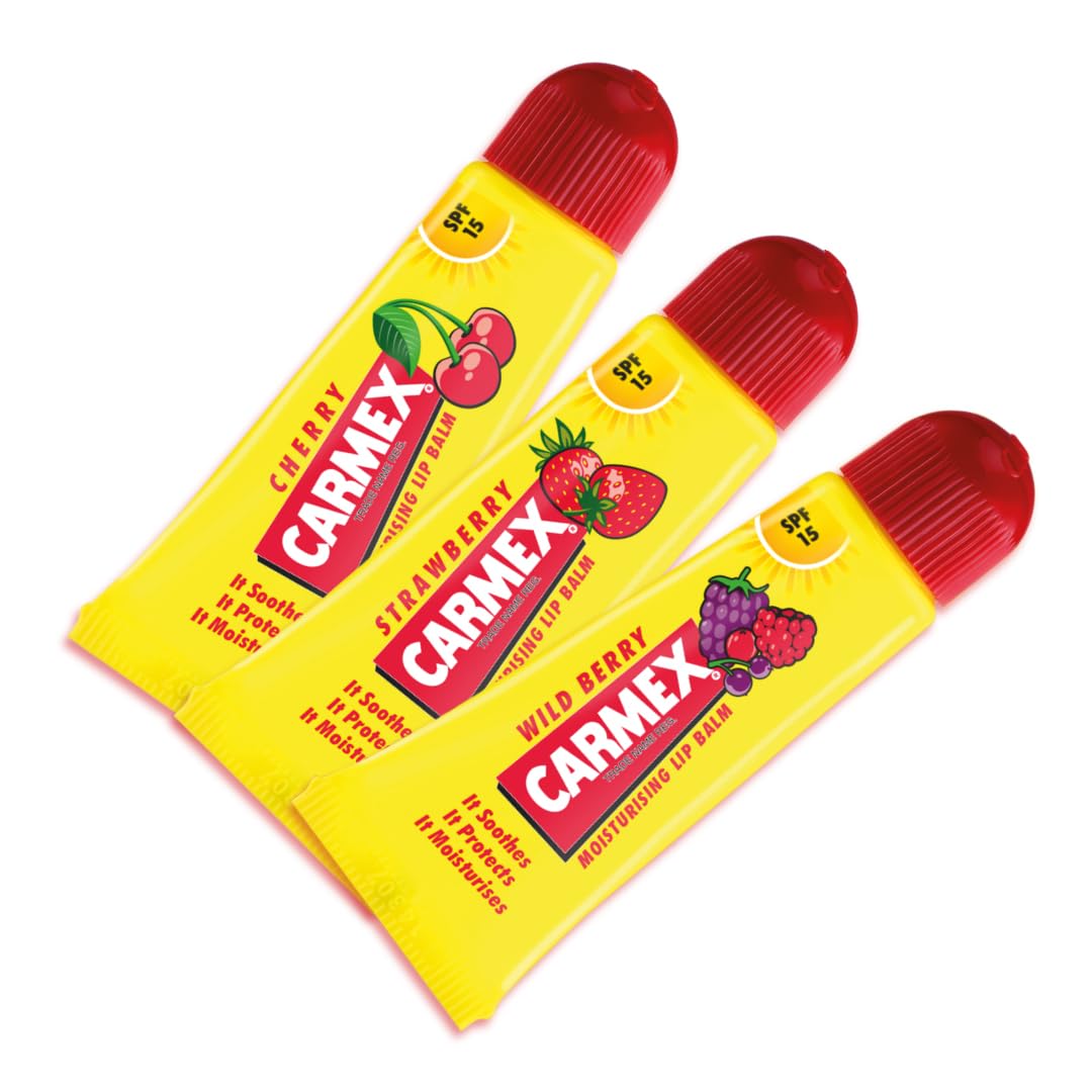 Carmex Fruity Trio Lip Balm Set: Cherry, Berry & Strawberry with SPF 15 Protection