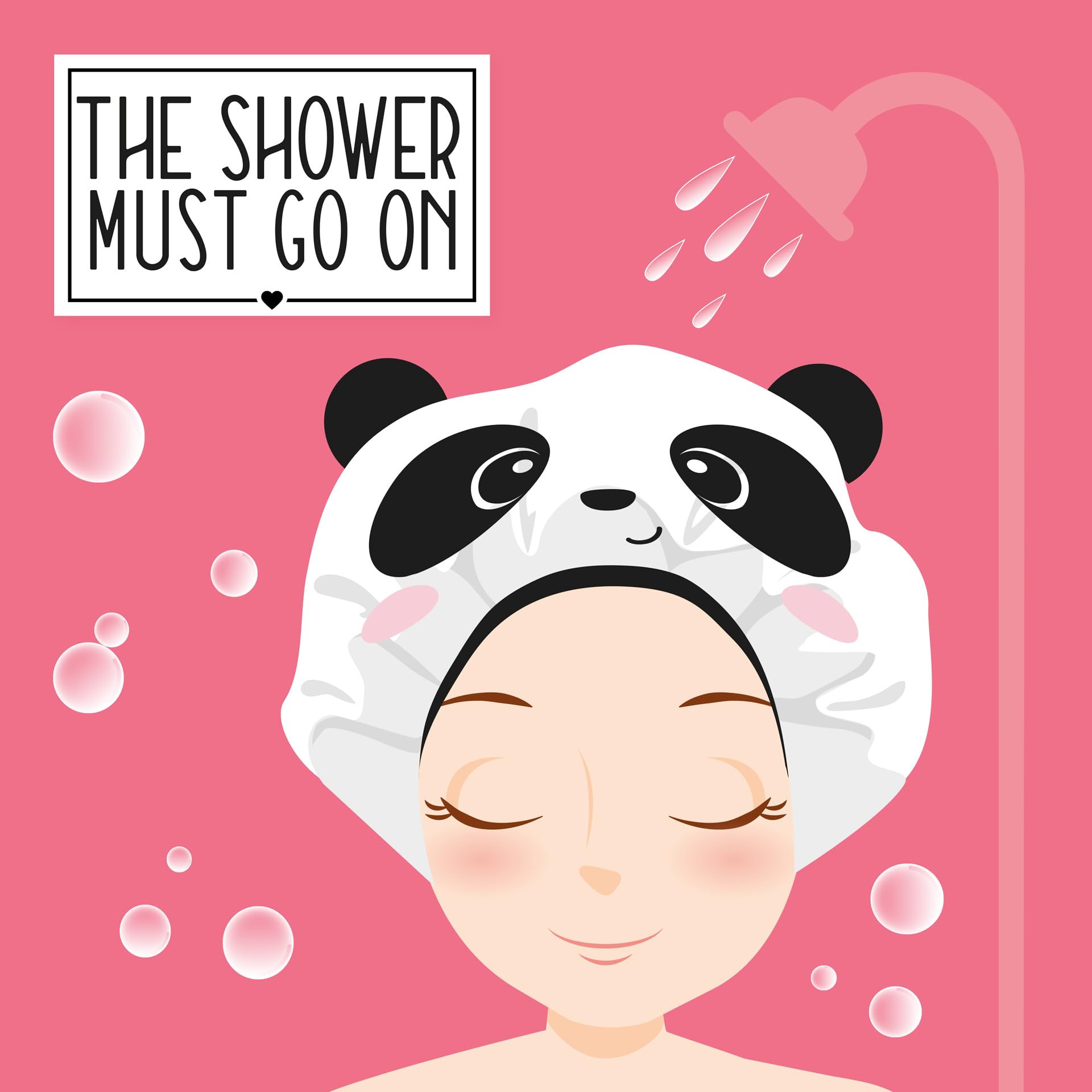 LEGAMI The Shower Must Go On Reusable Waterproof Panda Shower Cap with Elastic Edge