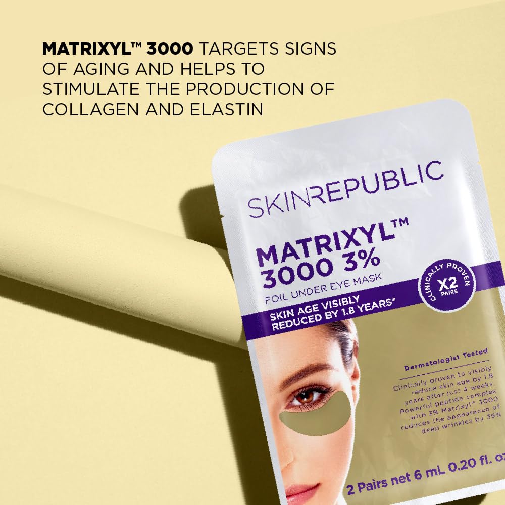 Skin Republic Matrixyl 3000 3% Augenmasken-Patches | Reduziert tiefe Falten und verbessert die Hautstruktur | Fördert Elastizität und Festigkeit (2 Paar) 3