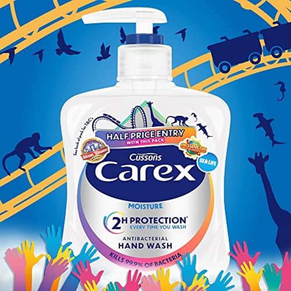 CAREX 2 Hour Protection Antibacterial Moisture Hand Wash, Vitamin E Enriched, Unscented (6 x 250ml Bulk)