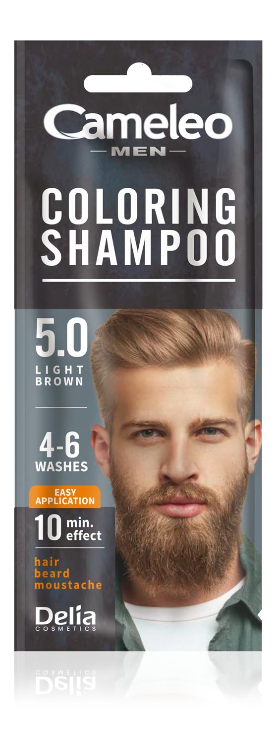 Cameleo Men Coloring Shampoo - Light Brown for Hair, Beard, and Mustache