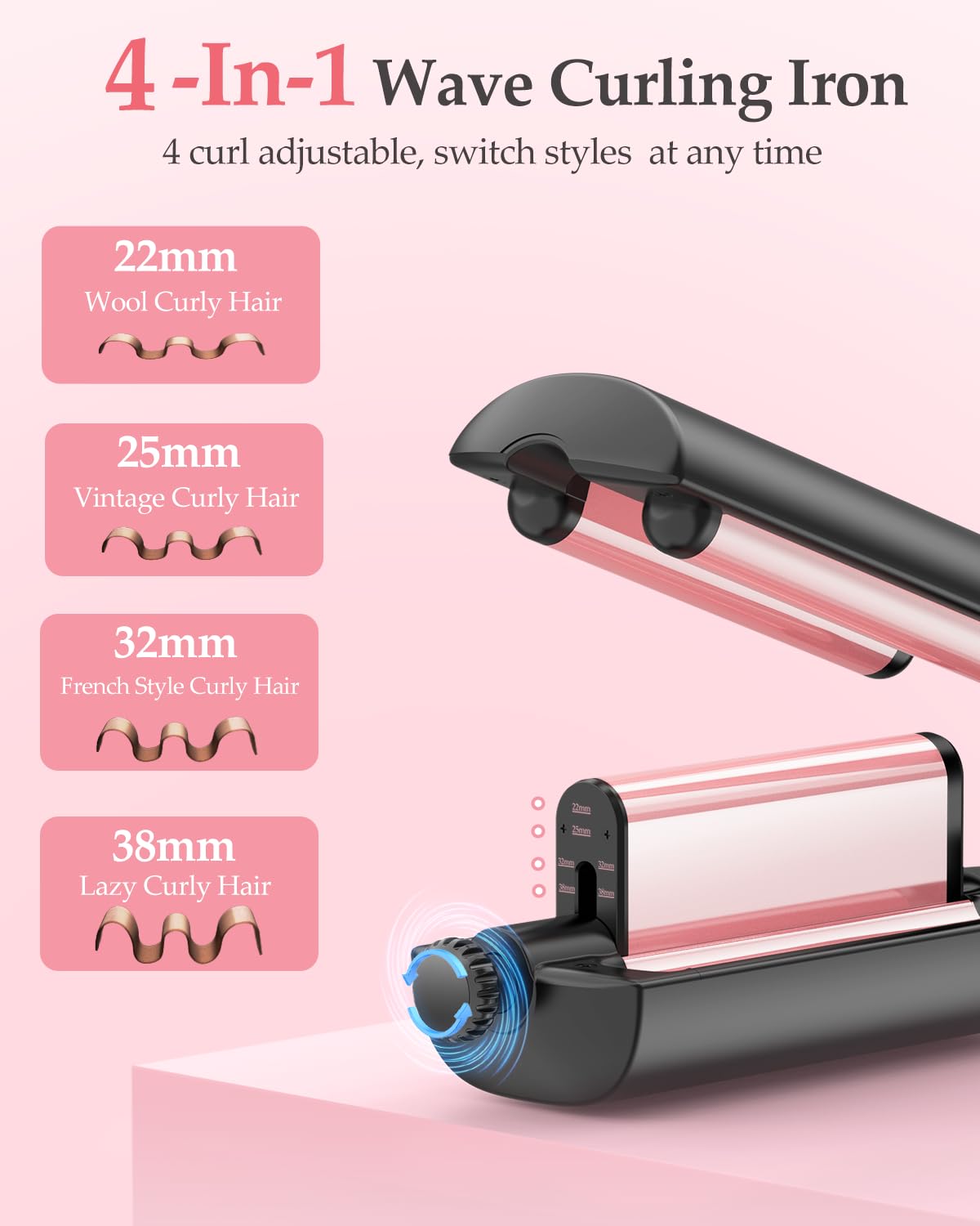 BESTOPE MIX 4-In-1 Adjustable Wave Curling Iron - 22/25/32/38mm Ionic Beach Waver