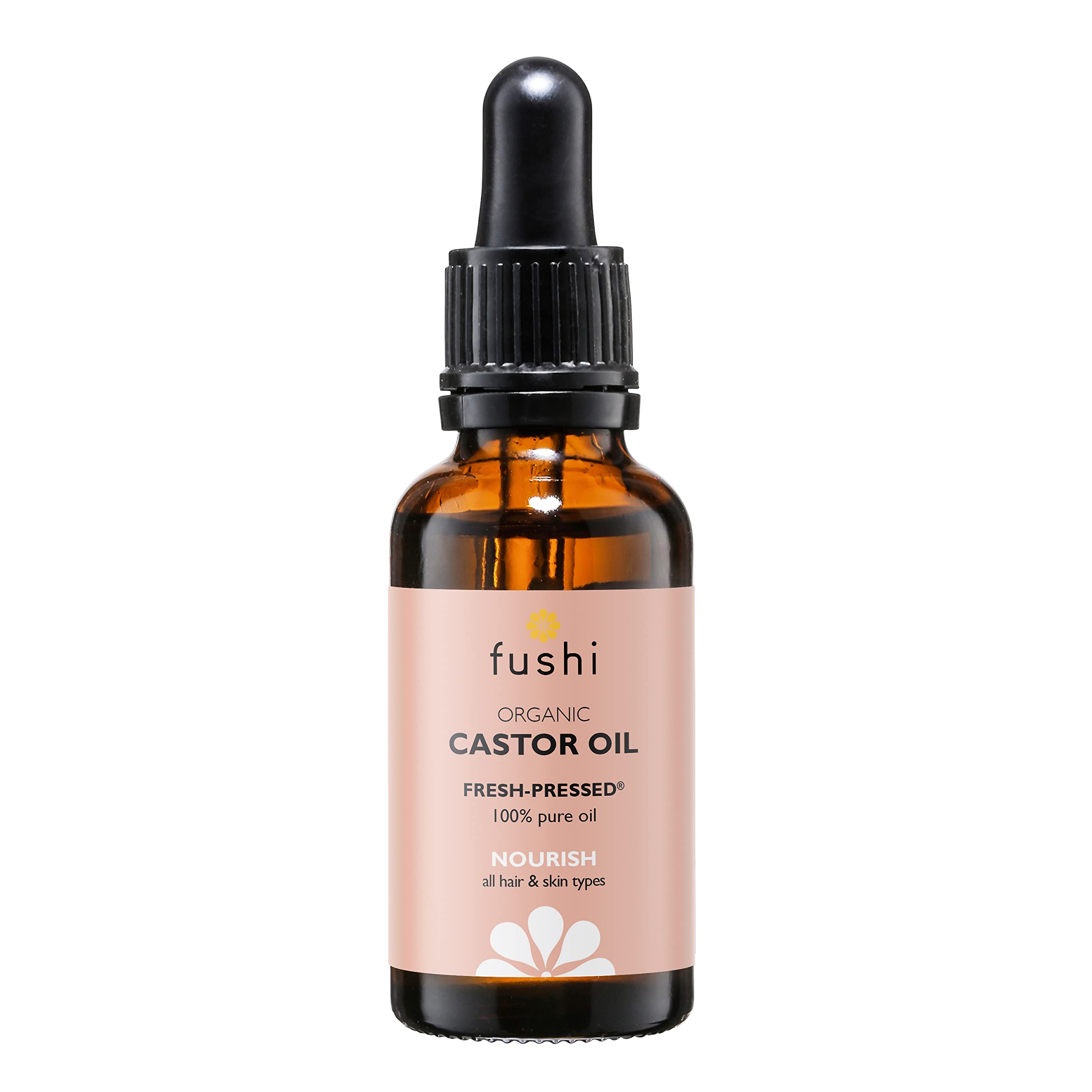 Fushi Bio-Rizinusöl – 30 ml, 100 % rein, kaltgepresst und frisch. Für trockene Haut und Haarwachstum, Wimpern und Augenbrauen. Hexanfrei. Lebensmittelqualität für die Gesundheit. Nachhaltig gewonnen.