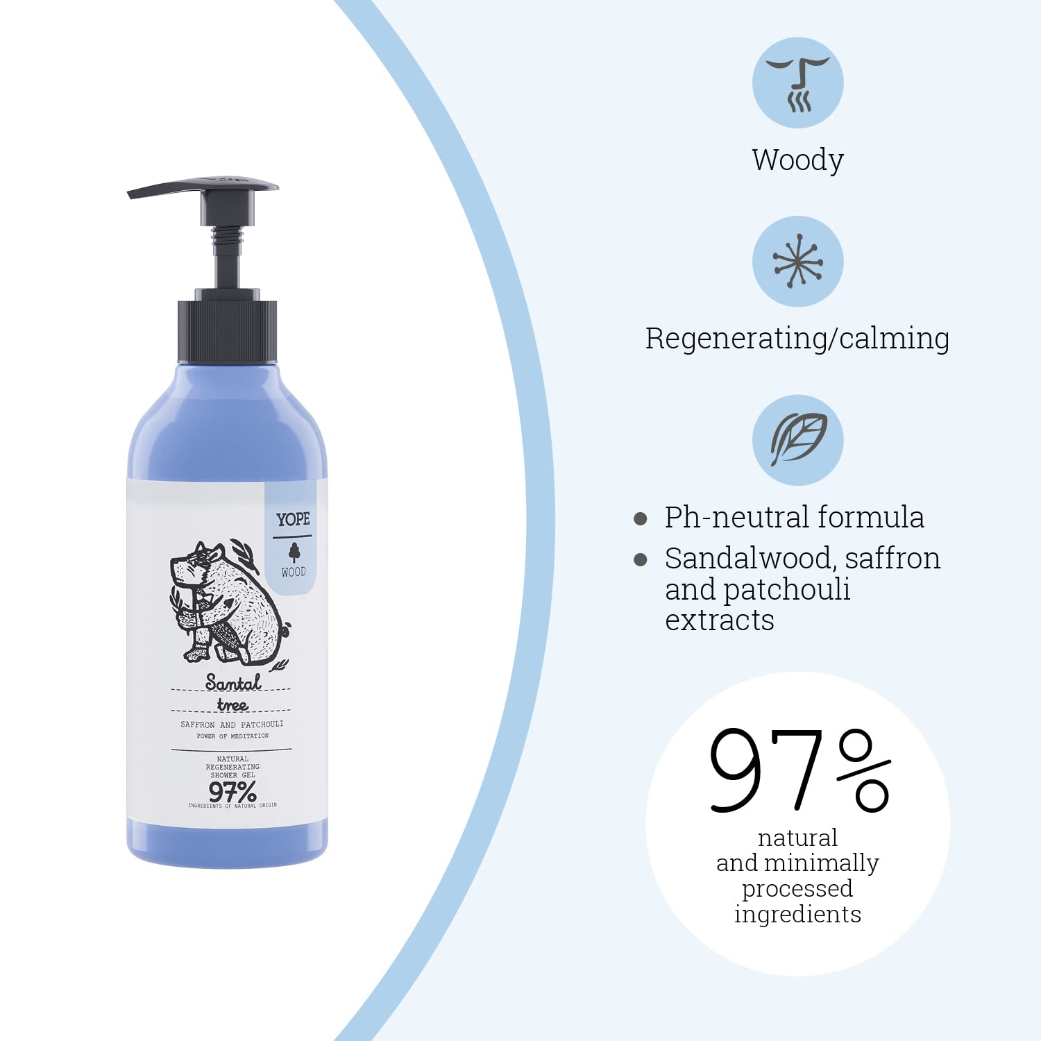 YOPE WOOD Natural Shower Gel with Saffron, Patchouli, Cardamom & Sandalwood